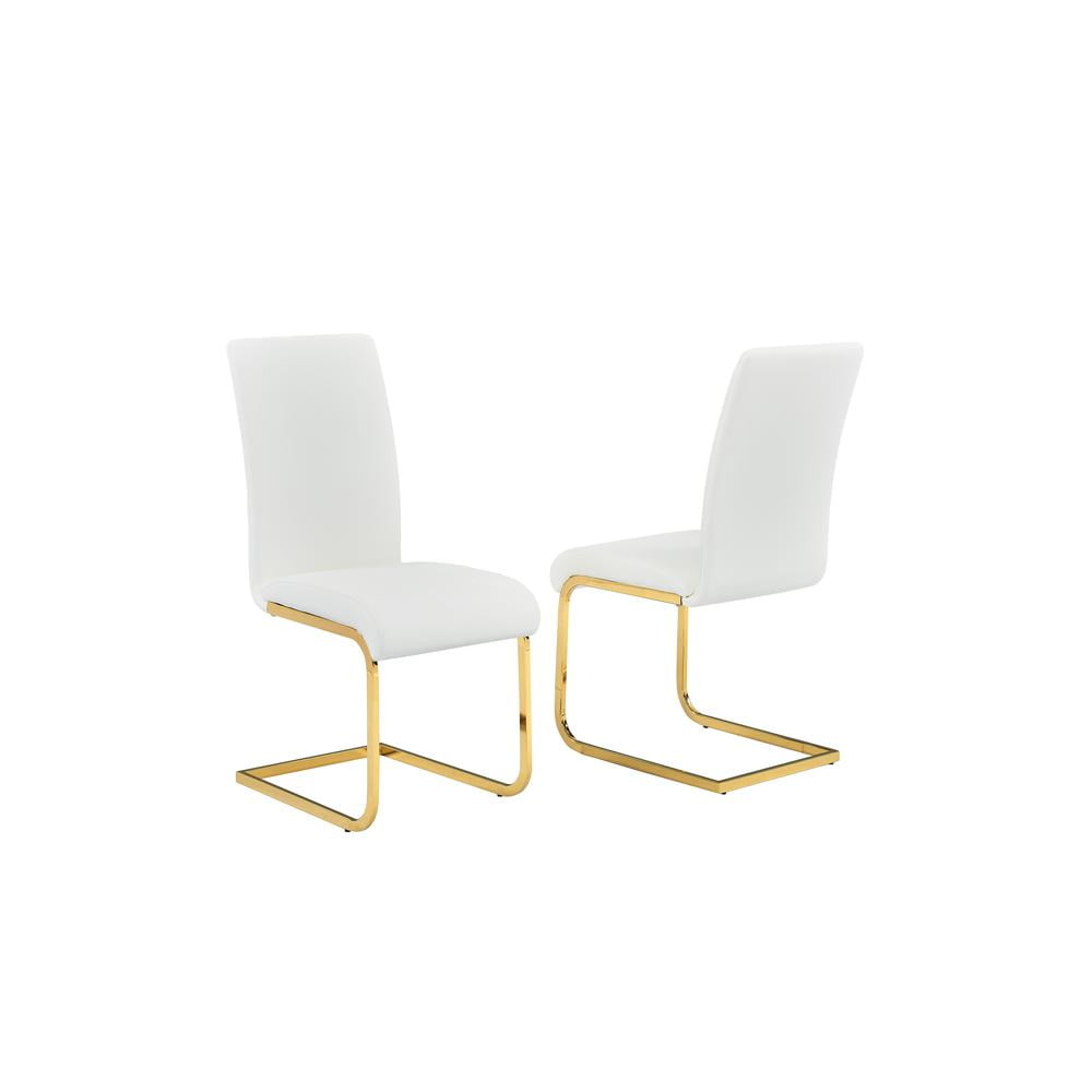 Alison Faux Leather Chrome Dining Side Chair in White/Gold (Set of 2)