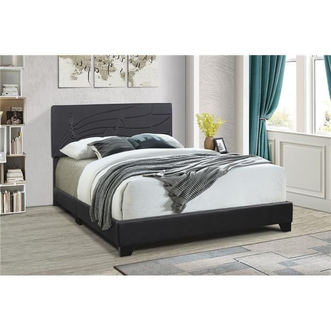 All-In-One Upholstered Bed, Black - Queen Size