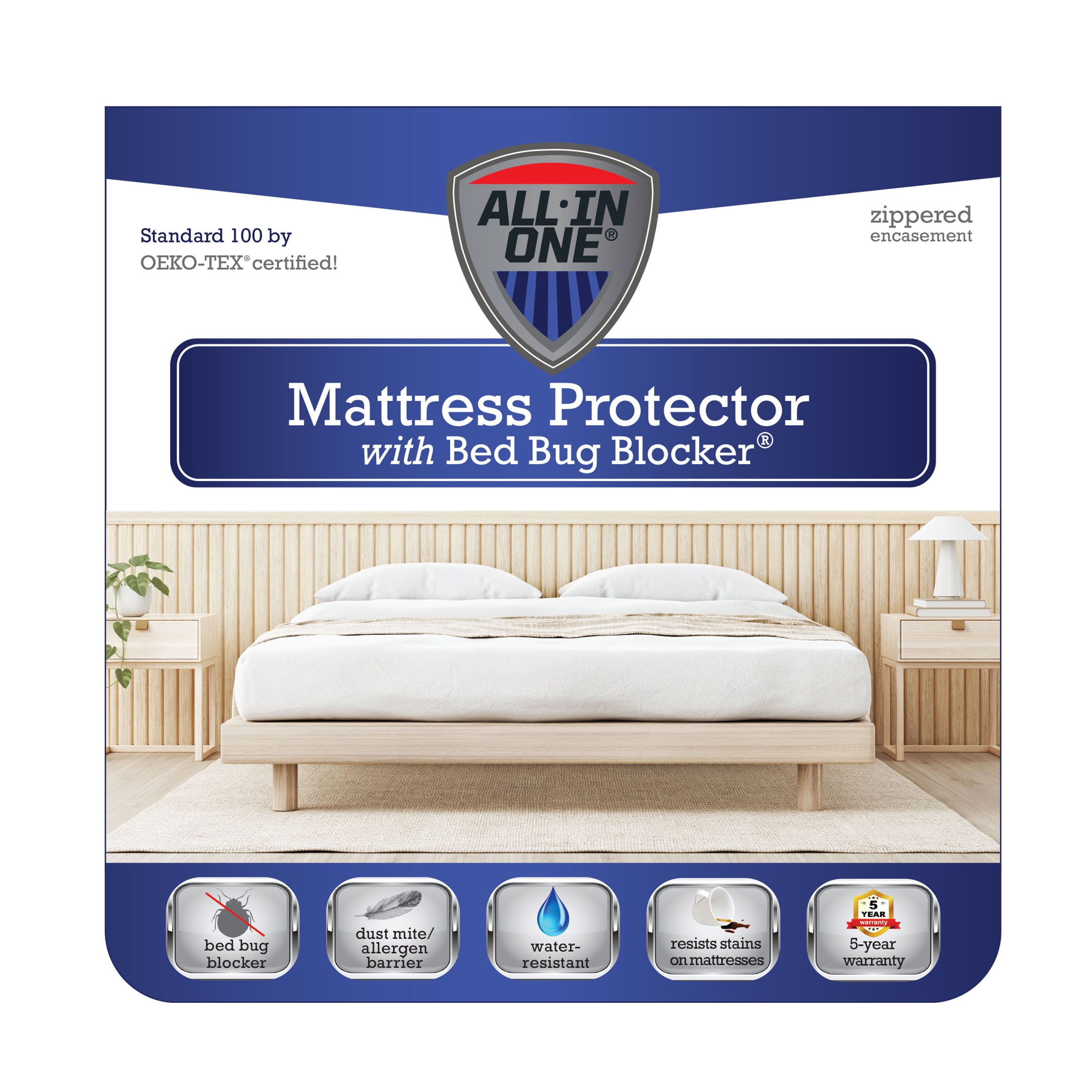 All-In-One Zippered Boxspring Protector with Bed Bug Blocker, Full
