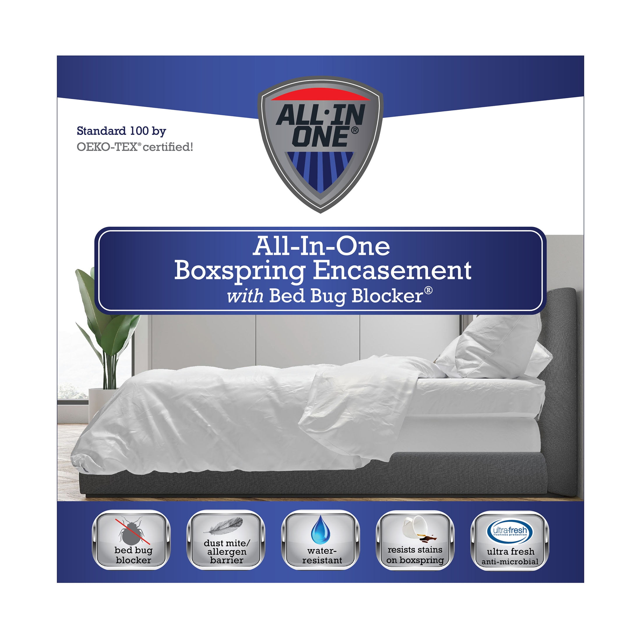 All-In-One Zippered Boxspring Protector with Bed Bug Blocker, Queen