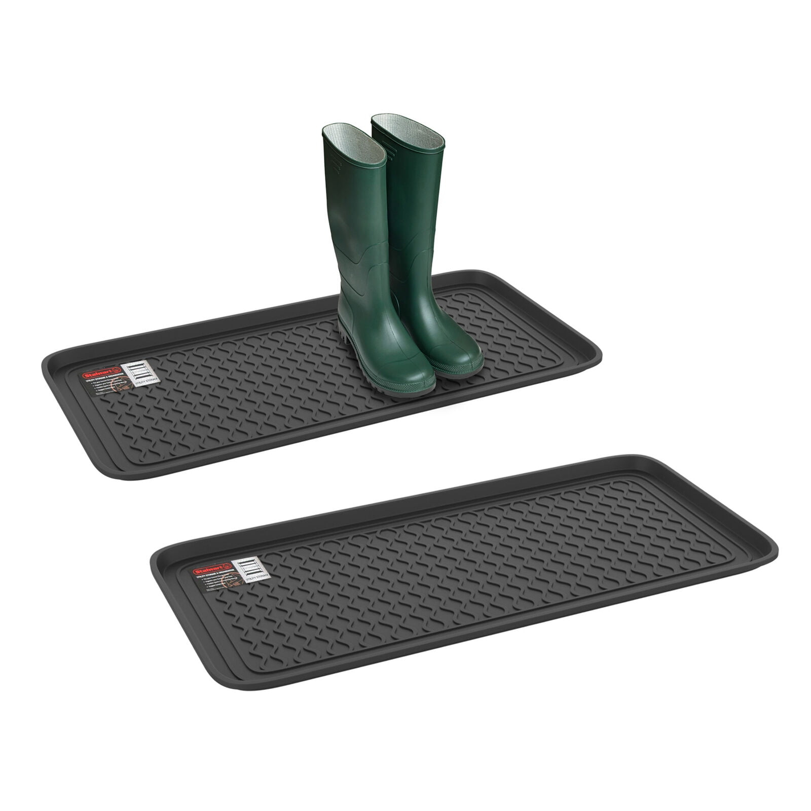 Stalwart 2-Pack Water-Resistant Plastic All Weather Boot Tray Set, Black