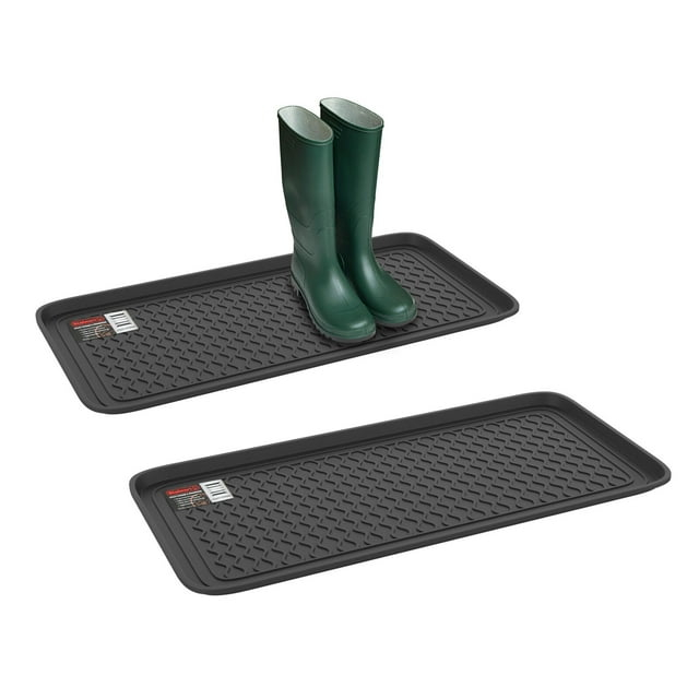 Stalwart 2-Pack Water-Resistant Plastic All Weather Boot Tray Set, Black