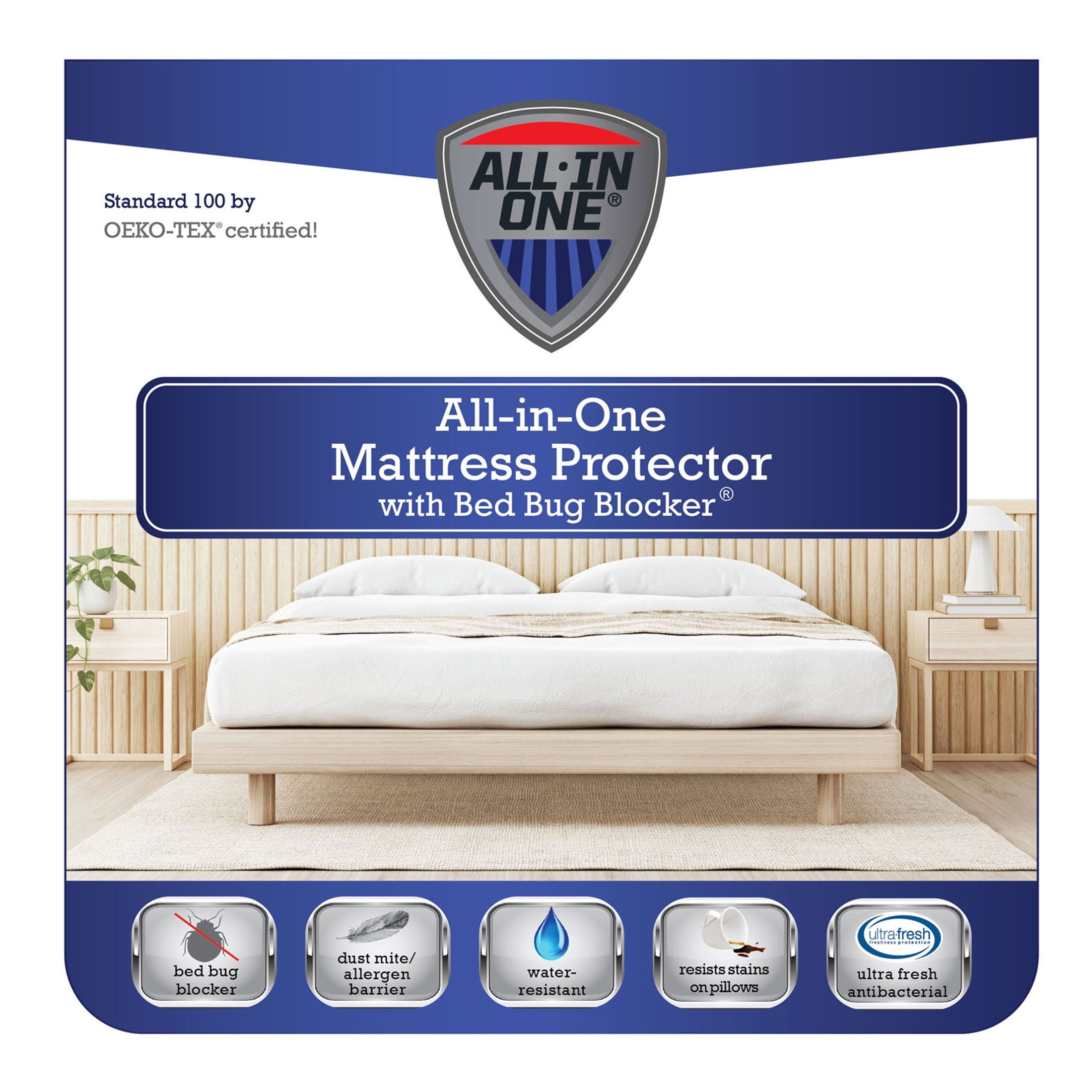 All-in-One Bed Bug Blocker Water Resistant Zippered Mattress Protector, Queen