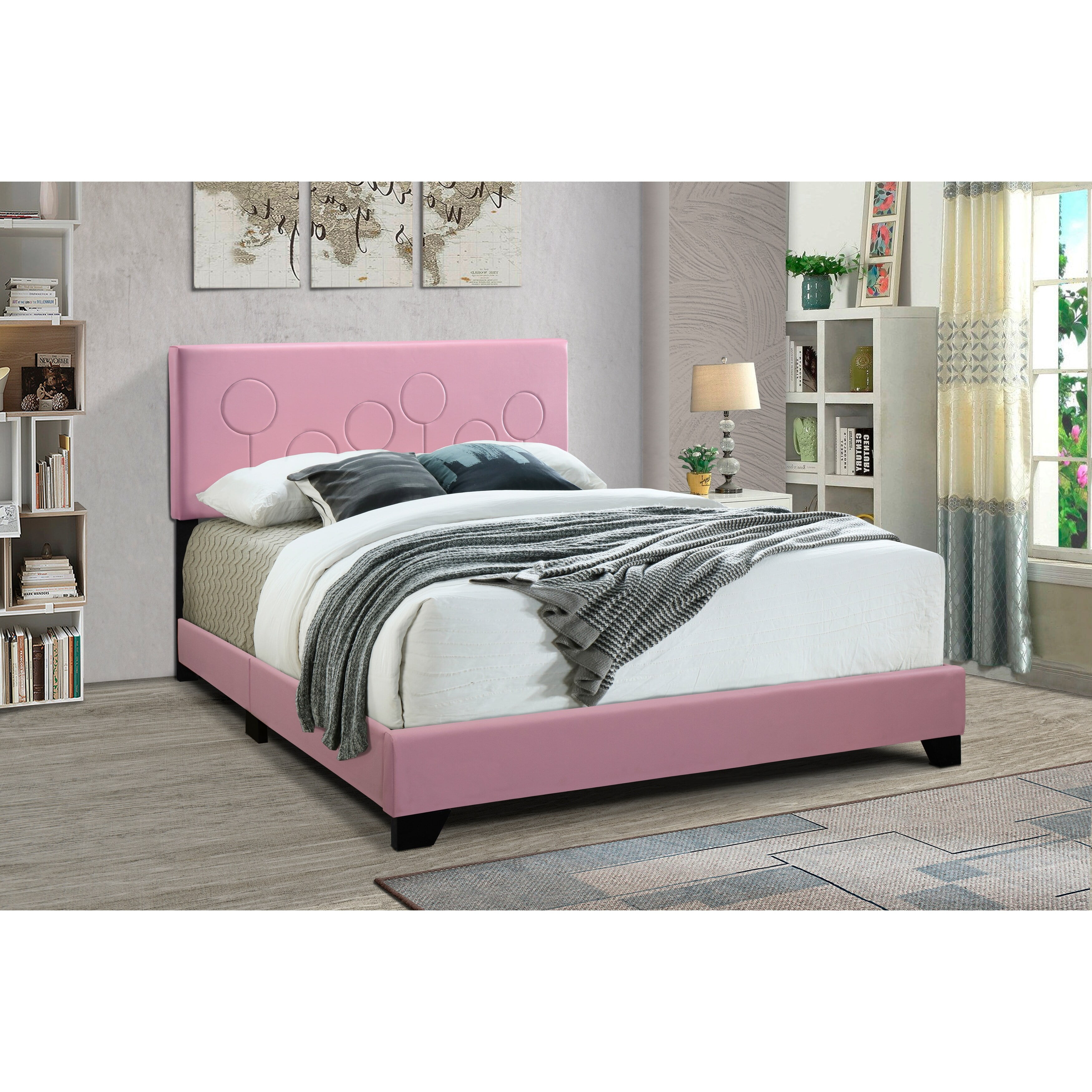 Progressive Furniture U390-20 All-in-One Upholstered Bed, Pink - Queen Size