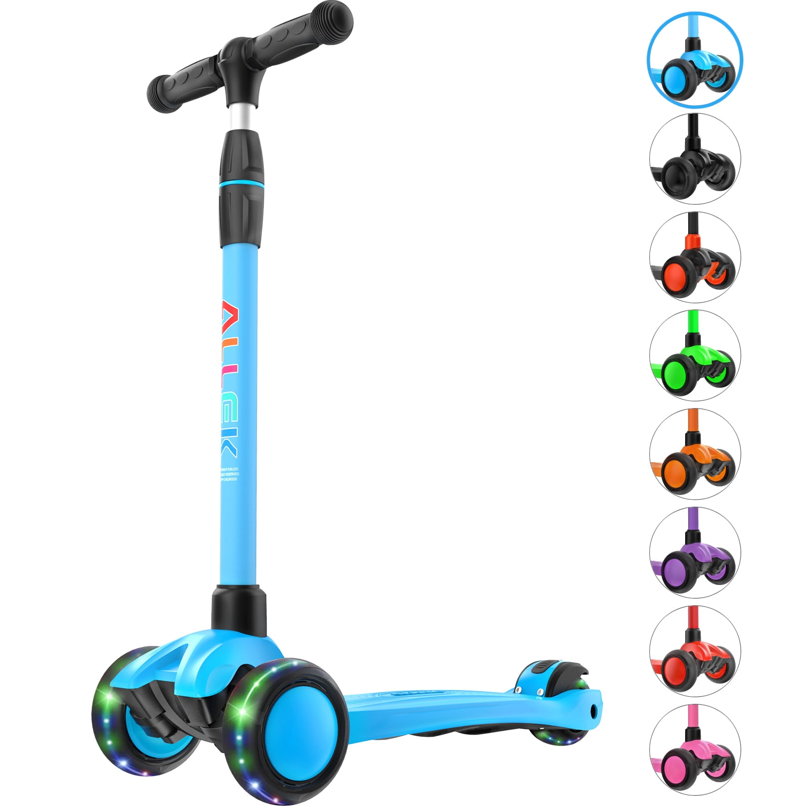 Allek Kick Scooter B03 with Light-Up Wheels and Any Height Adjustable for Children from 3-12yrs (Aqua Blue)