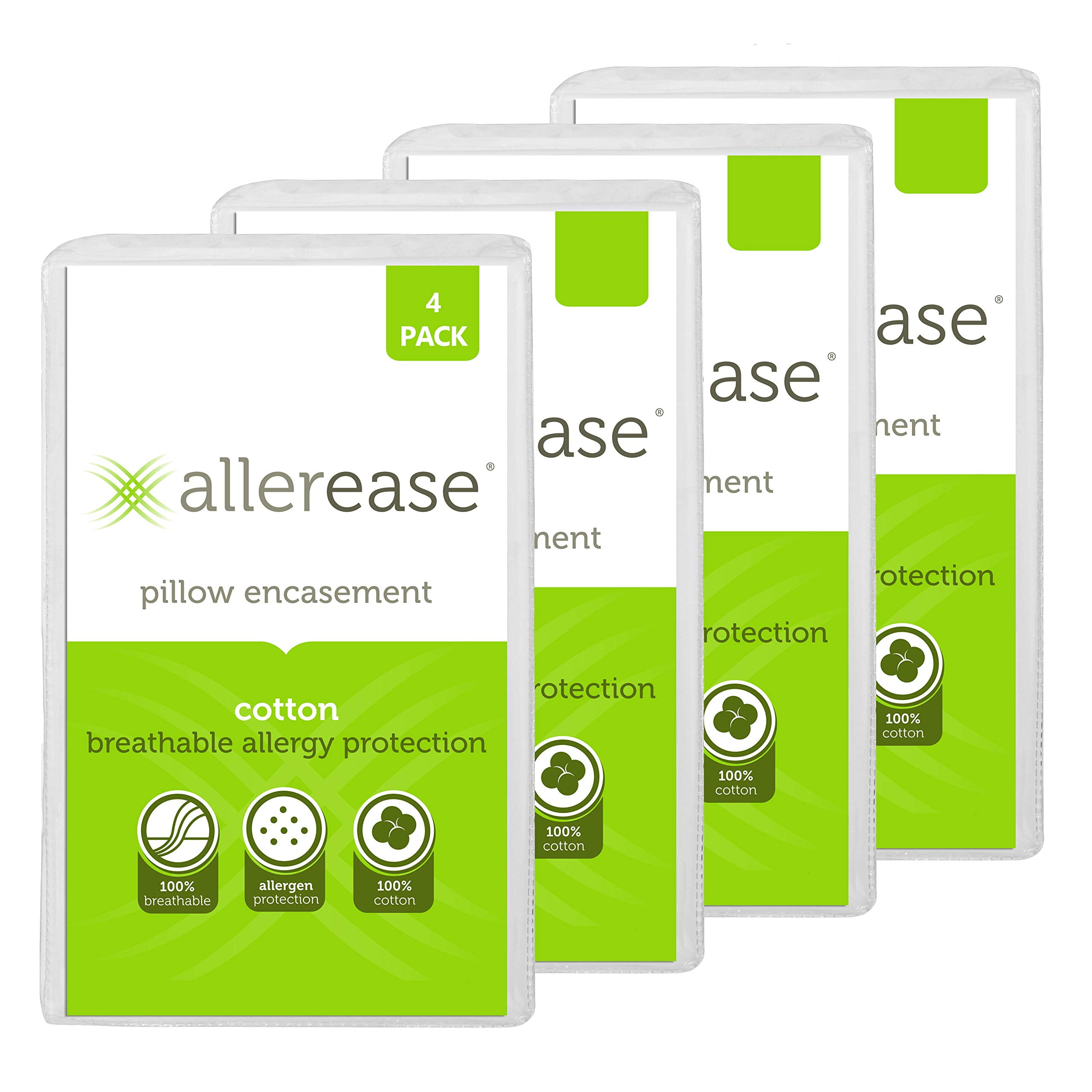 AllerEase 100% Cotton Allergy Protection Pillow Protectors - Hypoallergenic, Zippered, Allergist Recommended, Prevent Collection of Dust Mites and Other Allergens, Standard Sized, 20? x 26? (Set of 4)