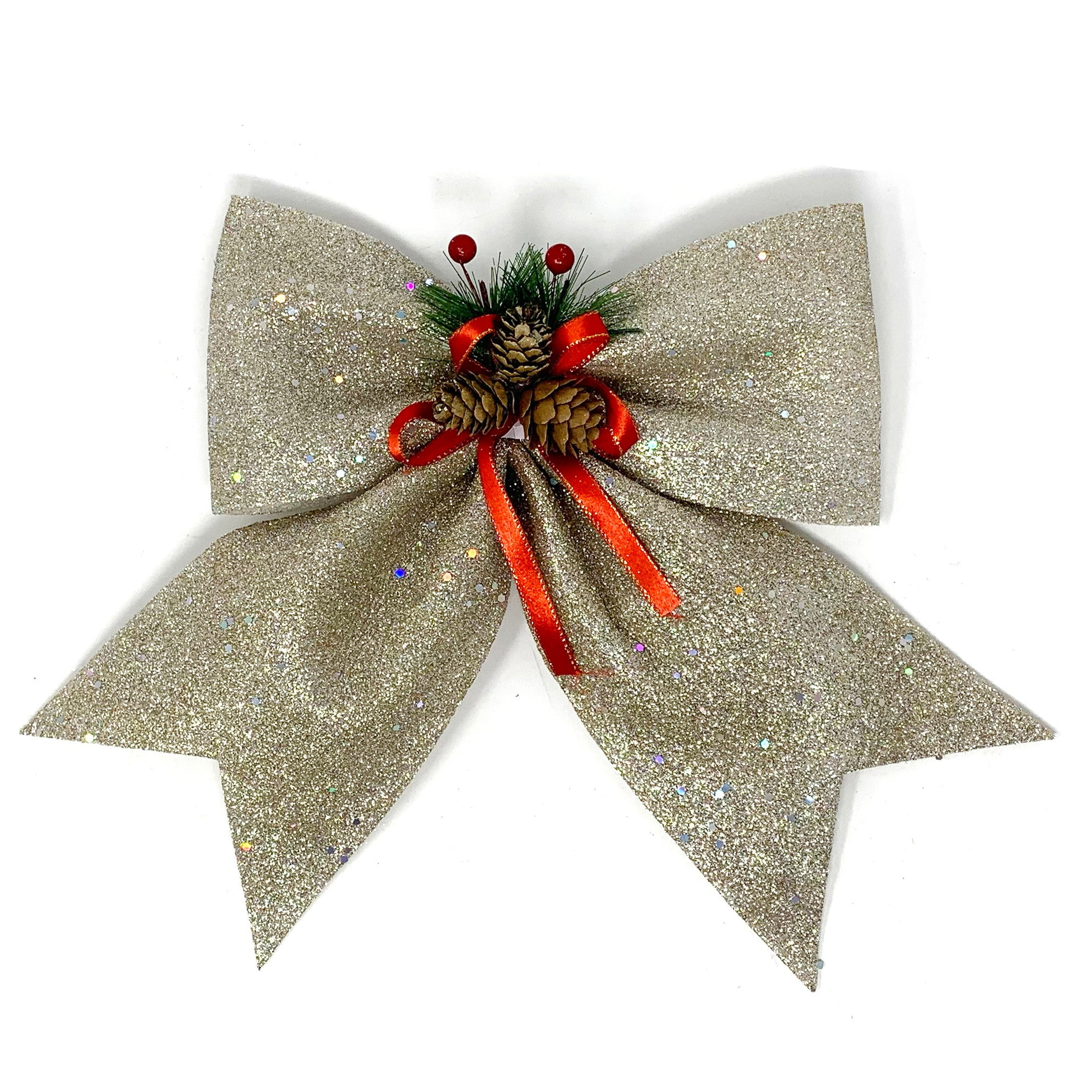 Allgala Christmas Decorative Bows for Wreath Garland Treetopper Christmas Tree (12" Jumbo Champagne 2-PK)-XBW93046