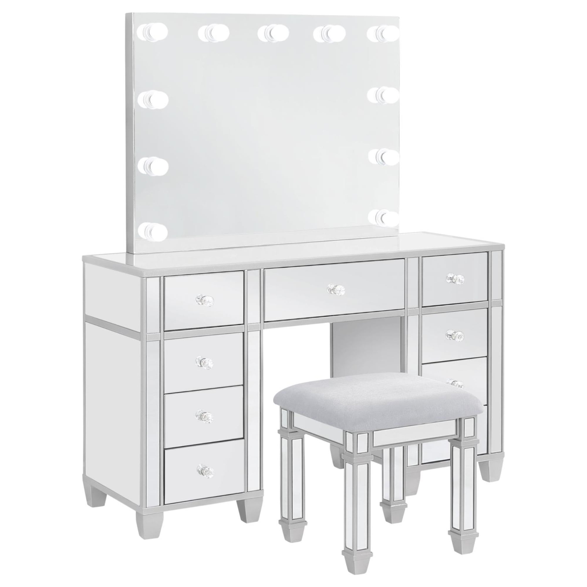 Coaster Allora 9-drawer Mirrored Storage Vanity Set with Hollywood Lighting Metallic
