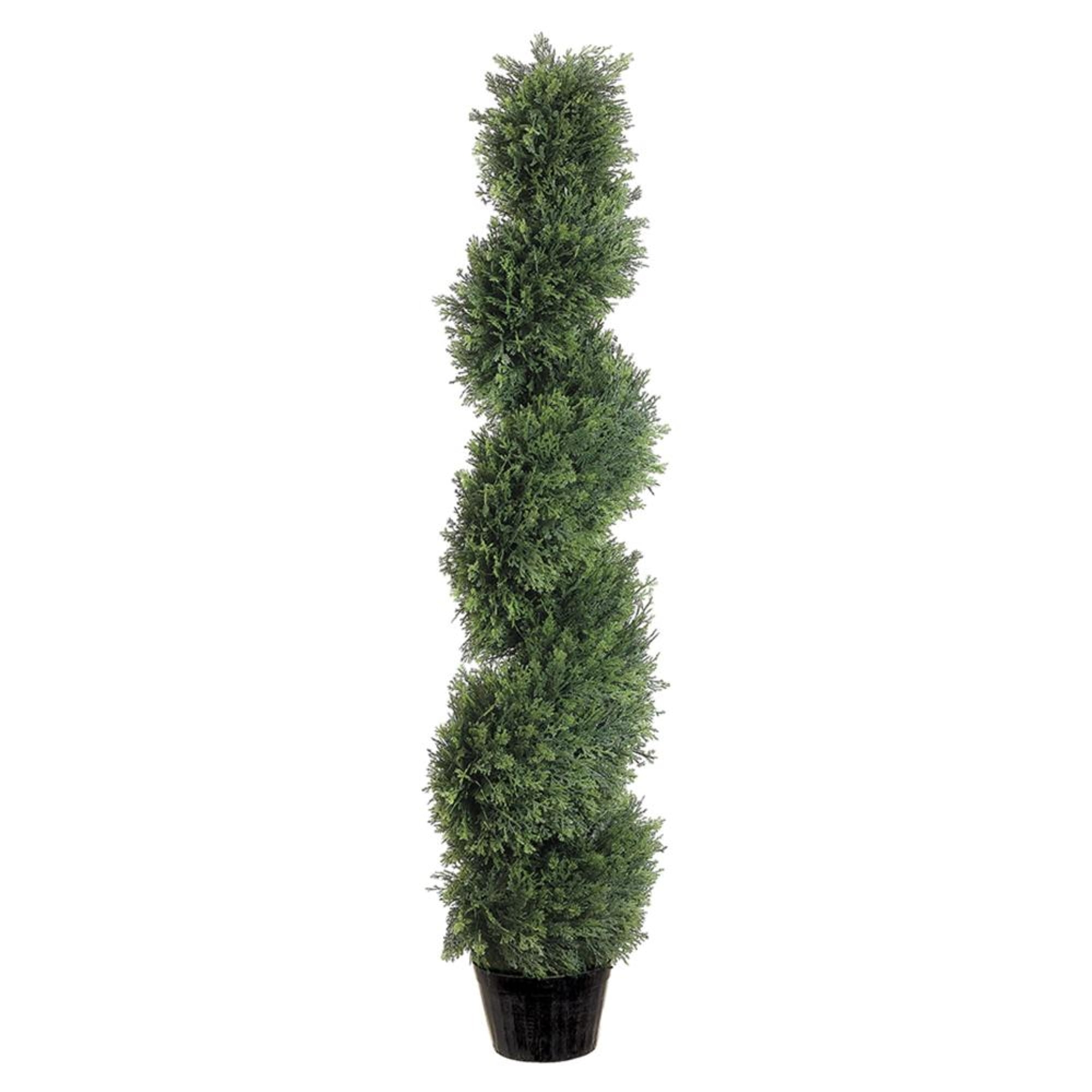 Allstate 4' Artificial Spiral Cedar Topiary with Black Pot