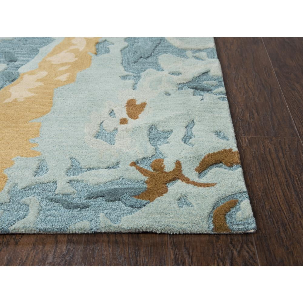 Alora Decor Flare 2'6" x 8' Abstract Blue/Grey/Teal/Gold Hand-Tufted Area Rug