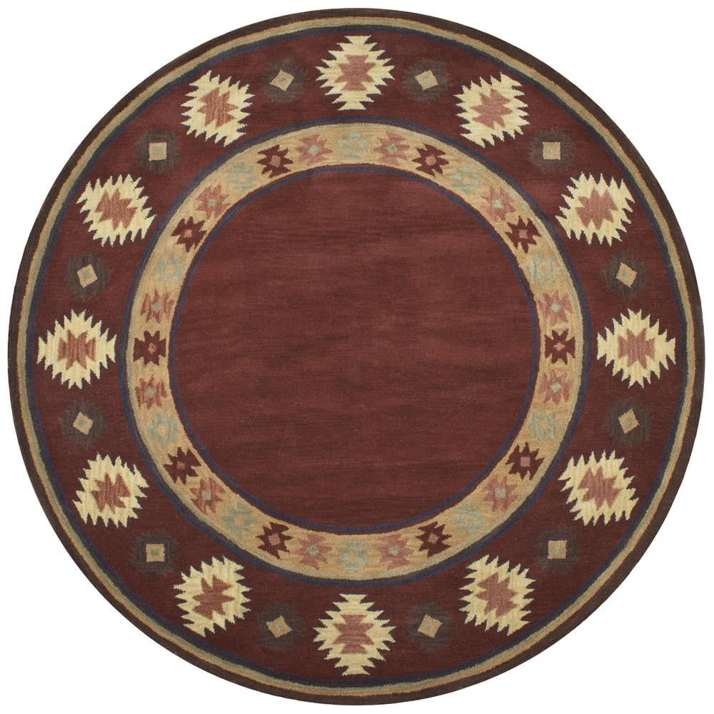 Alora Decor 8'x8' Ryder Southwest Border Round Area Rug Burgundy