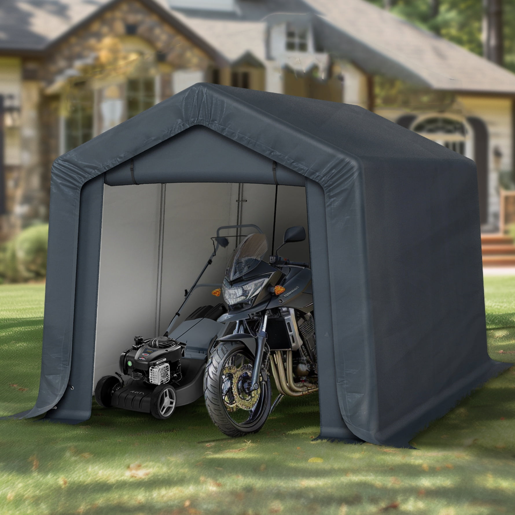 Alpha Joy 8 x 12 x 7.3ft Outdoor Storage Shed Heavy Duty Portable Carport Canopy Shelter, for Bike, Motorcycle, Garden Storage