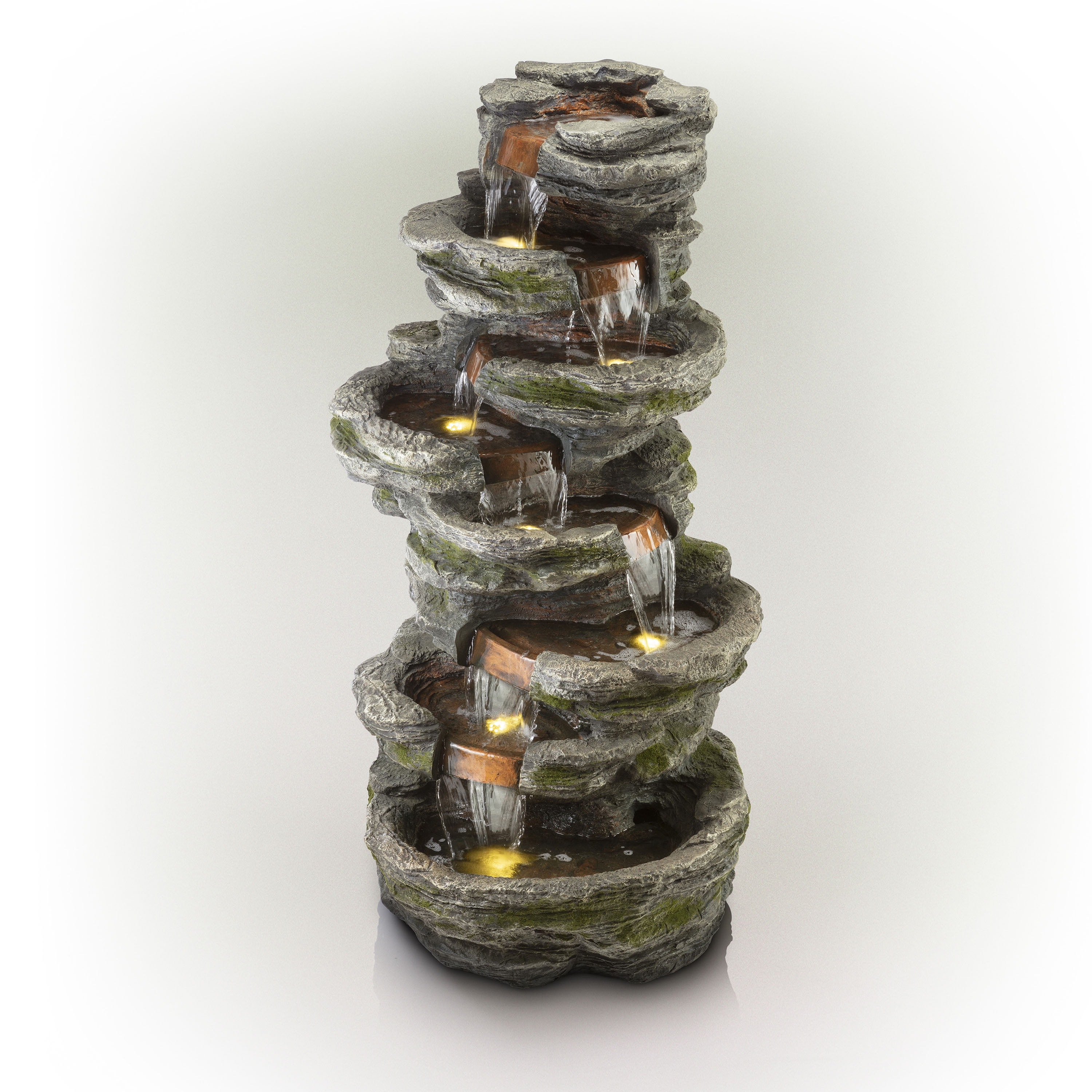 Alpine Corporation 8-Tier Rainforest Rock Water Fountain with LED Lights