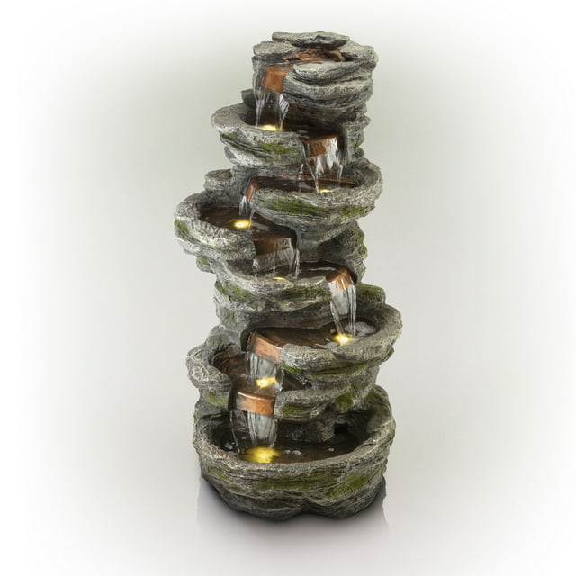 Alpine Corporation 8-Tier Rainforest Rock Water Fountain with LED Lights