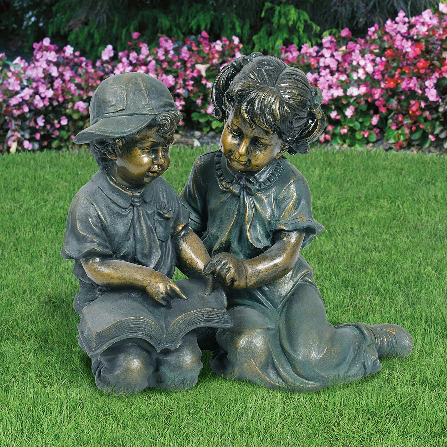 Alpine Corporation Girl and Boy Reading Statue Set, Includes 2 Statues