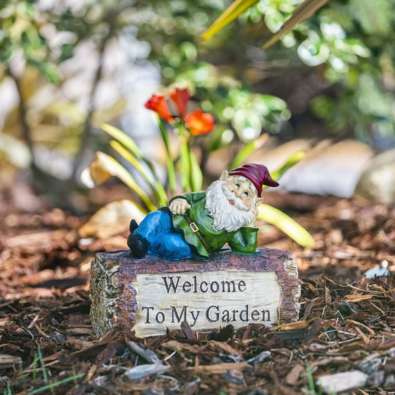 Alpine Corporation Gnome and Welcome Sign Statue