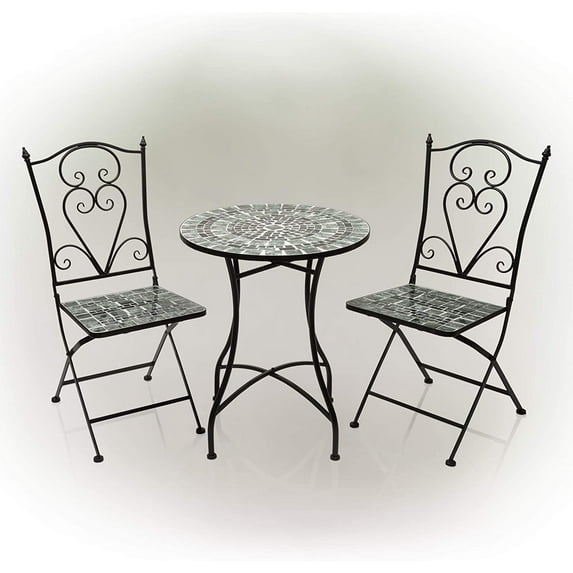 Alpine Corporation 3-Piece Metal Mosaic Tile Bistro Set, Green & Black