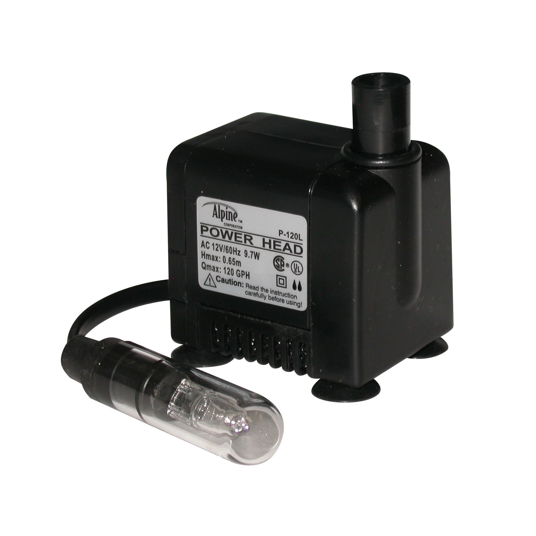 Alpine Corporation Submersible 95 GPH Fountain Pump with 5W Halogen Light for Outdoor Fountains, Birdbaths, Ponds, and Garden Water Features