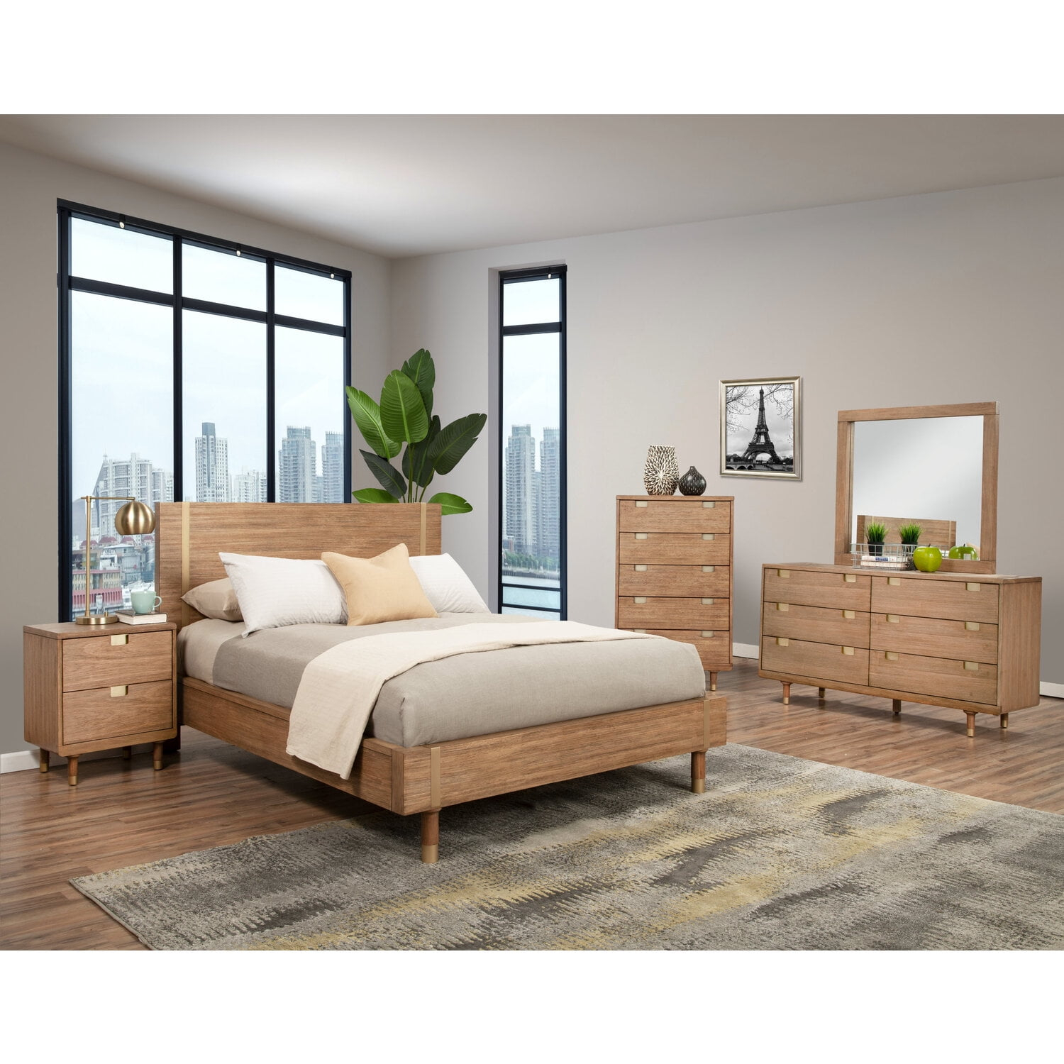 Alpine Furniture Eaton Full Size Wood Platform Bed in Sand (Beige)