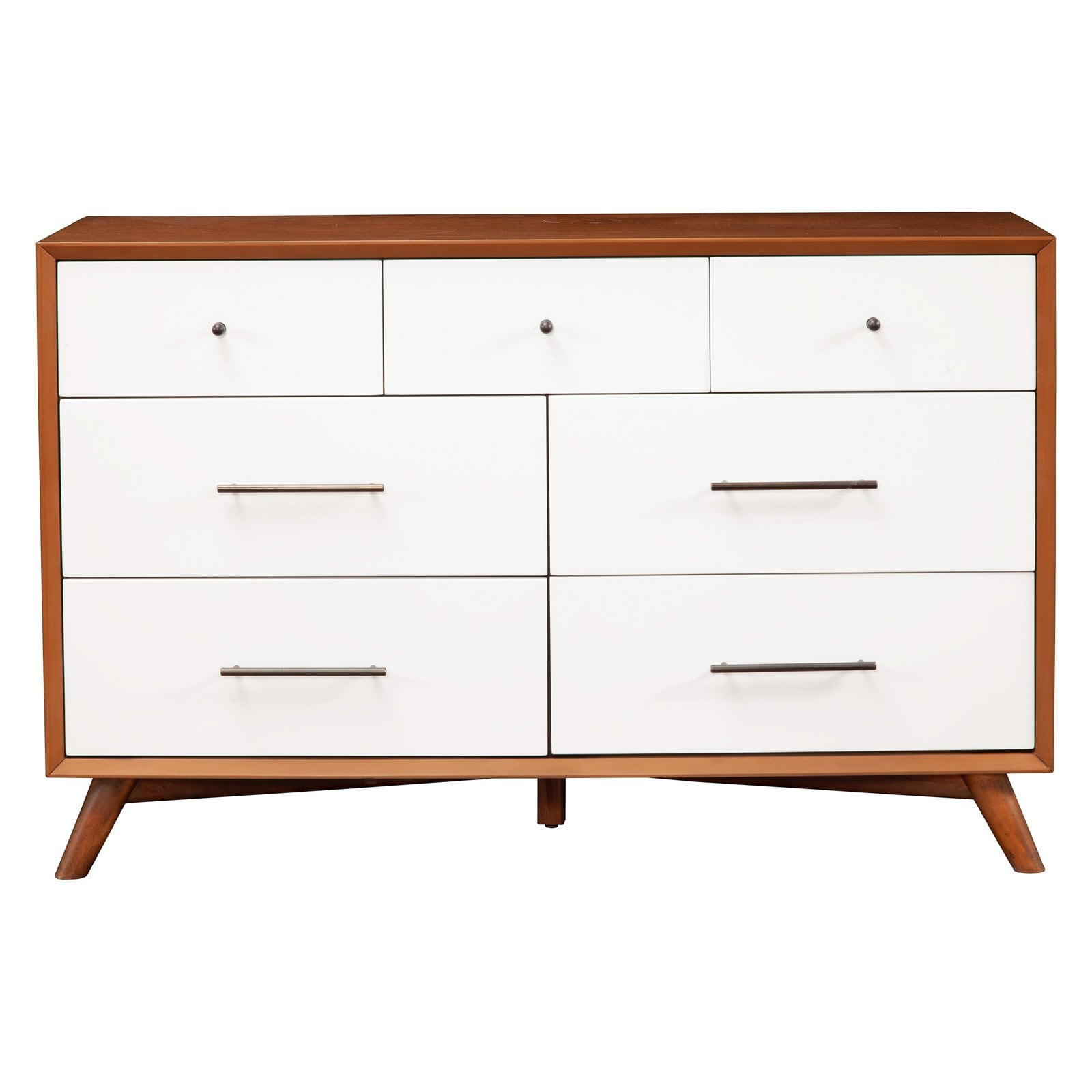 Alpine Furniture Flynn 7 Drawer Two Tone Dresser, Acorn/White