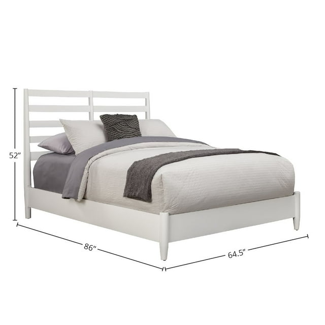 Alpine Furniture Flynn Queen Wood Bed in with Slat Back Headboard in White