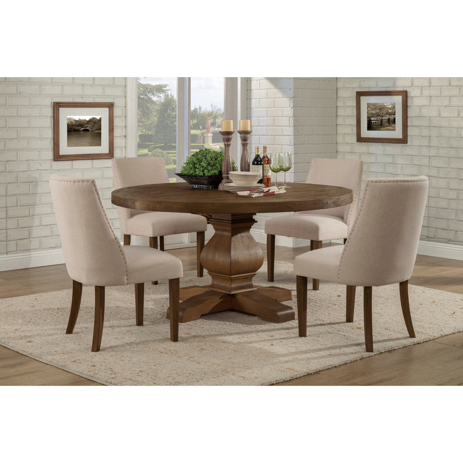 Alpine Furniture Kensington 60" Round Solid Pine Dining Table in Walnut