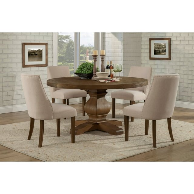 Alpine Furniture Kensington 60" Round Solid Pine Dining Table in Walnut