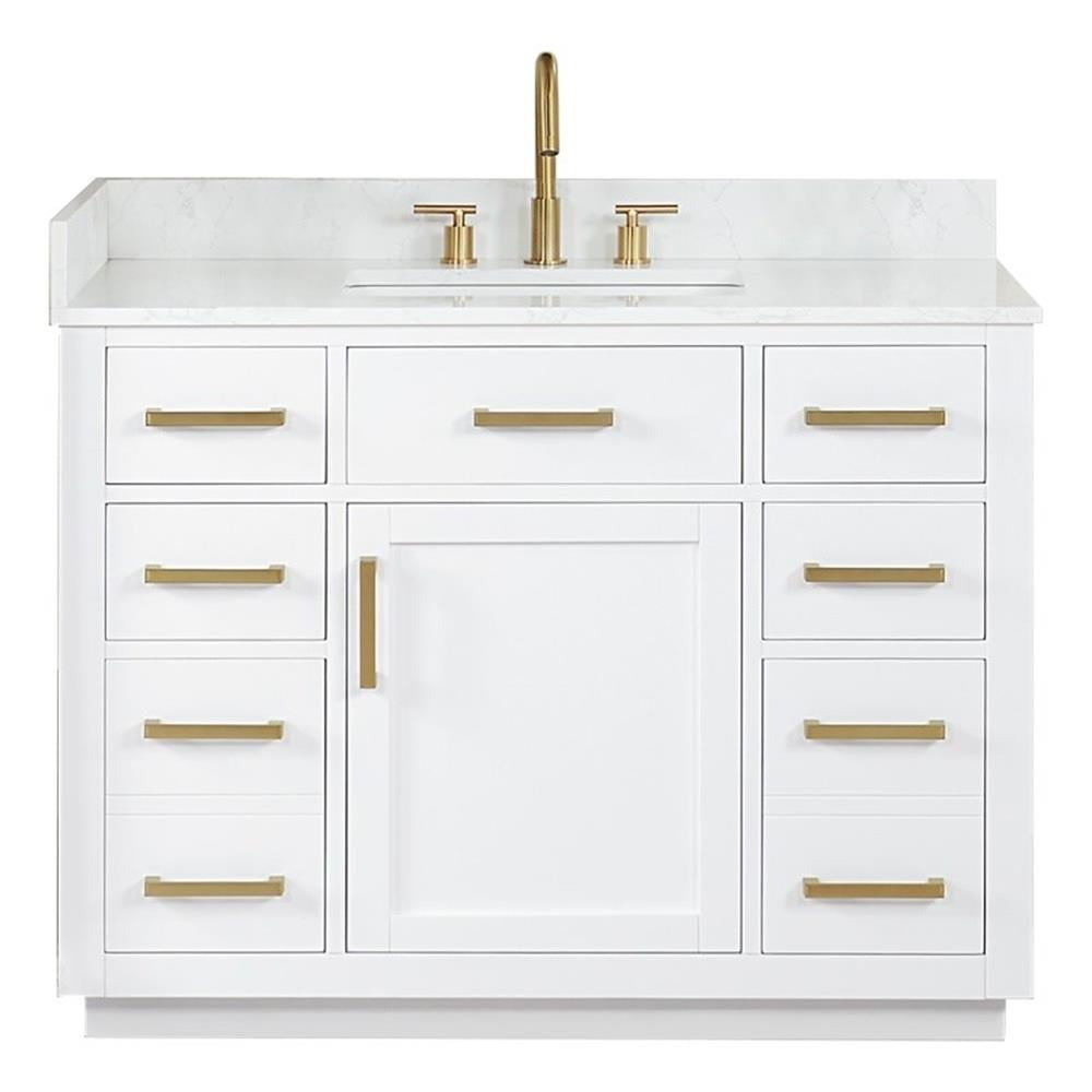 Gavino 42" Wood Vanity in White with Composite Stone Top no Mirror
