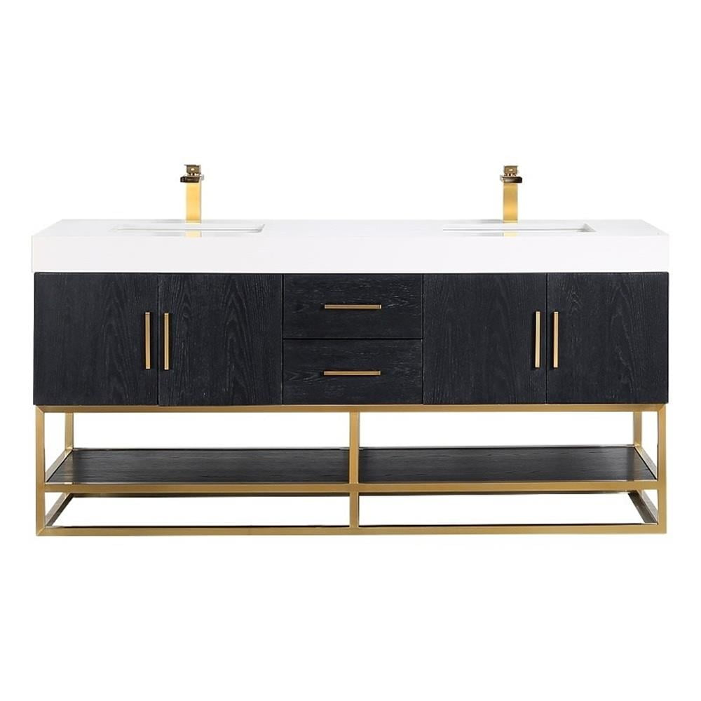 Altair Tocador de 4 Puertas de Madera y Piedra Compuesta de Diseño Bianco en Roble Negro/blanco