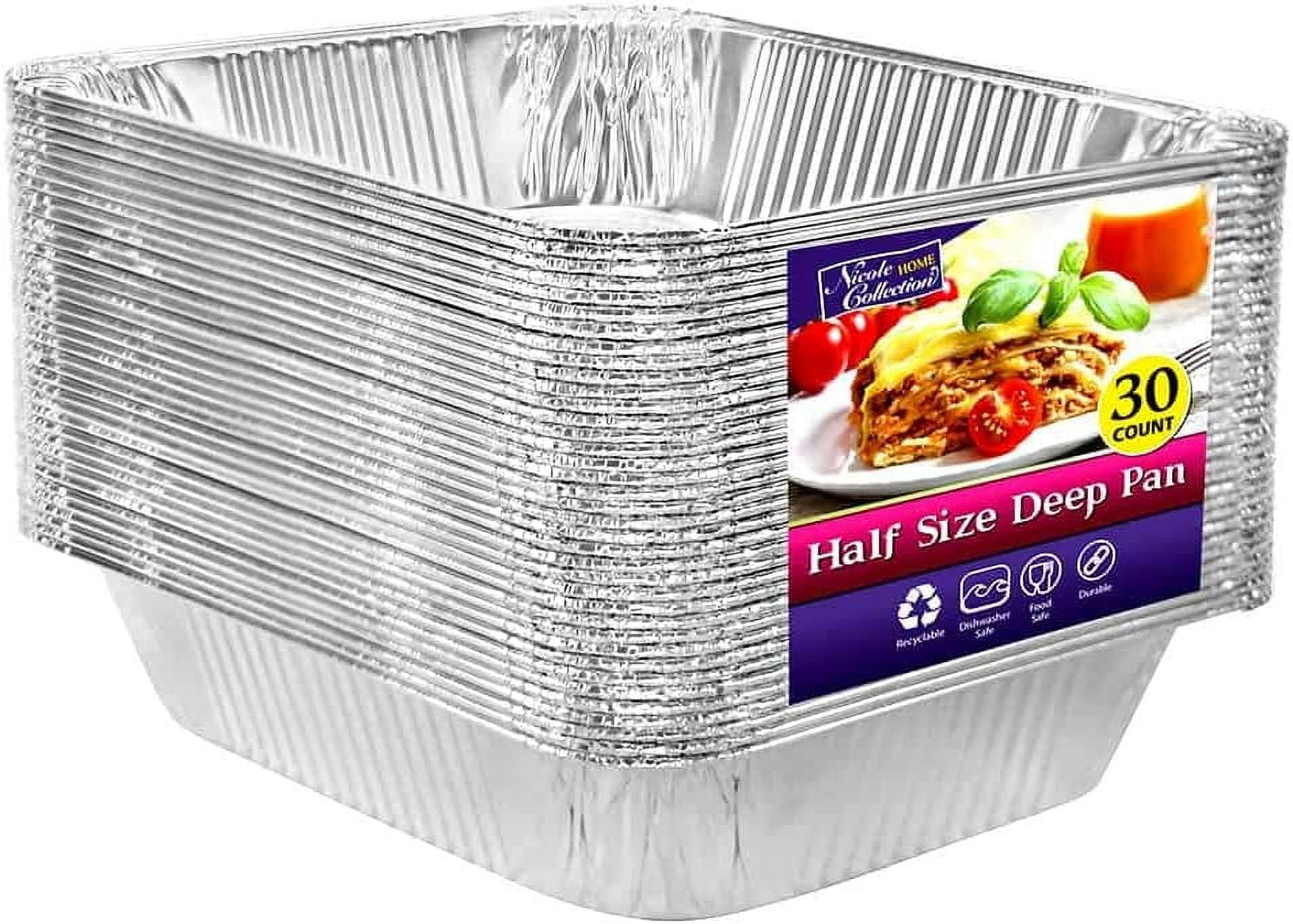 Nicole Home Collection Aluminum Foil Pans, Half Size 9” x 13” Disposable Roasting Pan Set, 30 Pack
