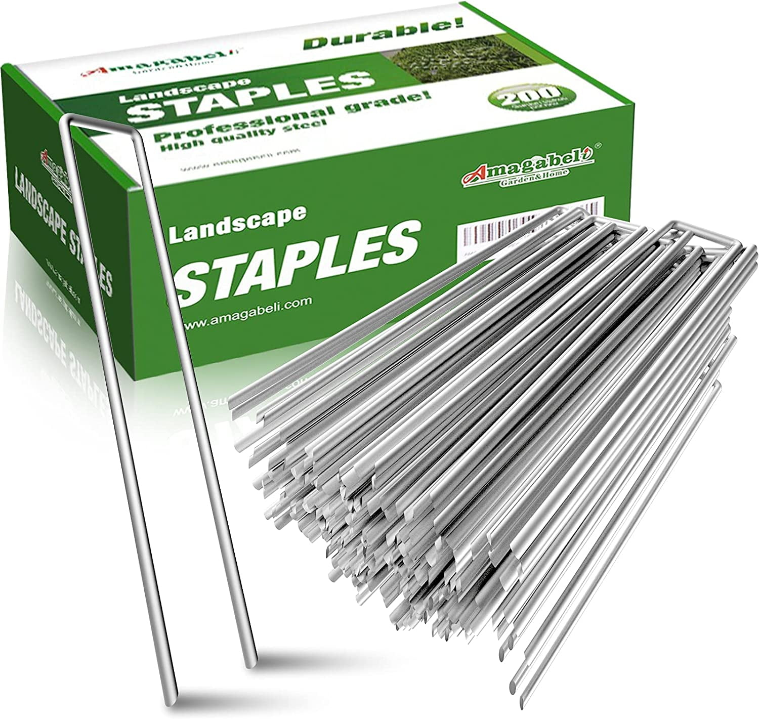 Amagabeli 6 Inch Galvanized Landscape Staples 50 Pack 11 Gauge Garden Stakes Sod Pins Anti-Rust Fence Stakes for Weed Barrier Fabric Ground Cover Dripper Irrigation Tubing Soaker Hose