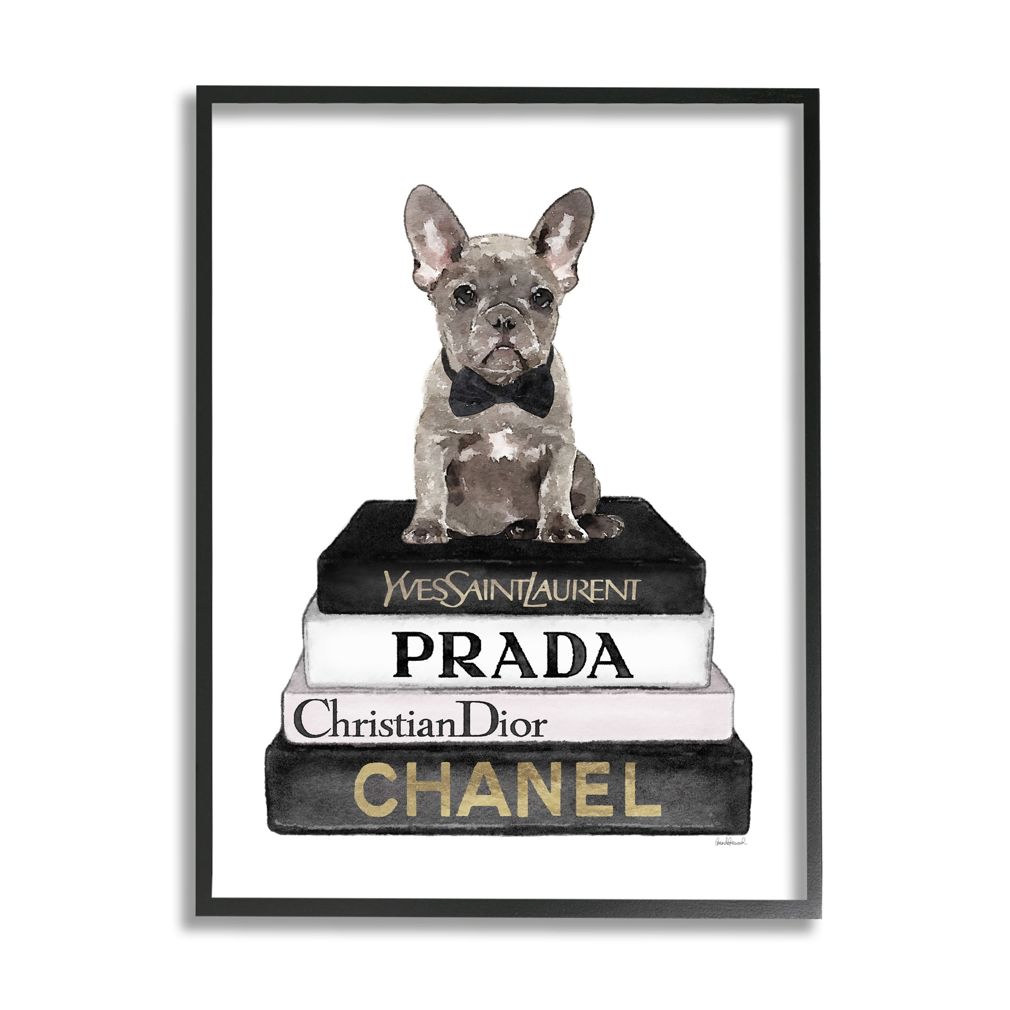 Amanda Greenwood French Bulldog Pet Fashion Apparel Bookstack 11" x 14" Framed Painting Art Prints by Stupell Home Décor