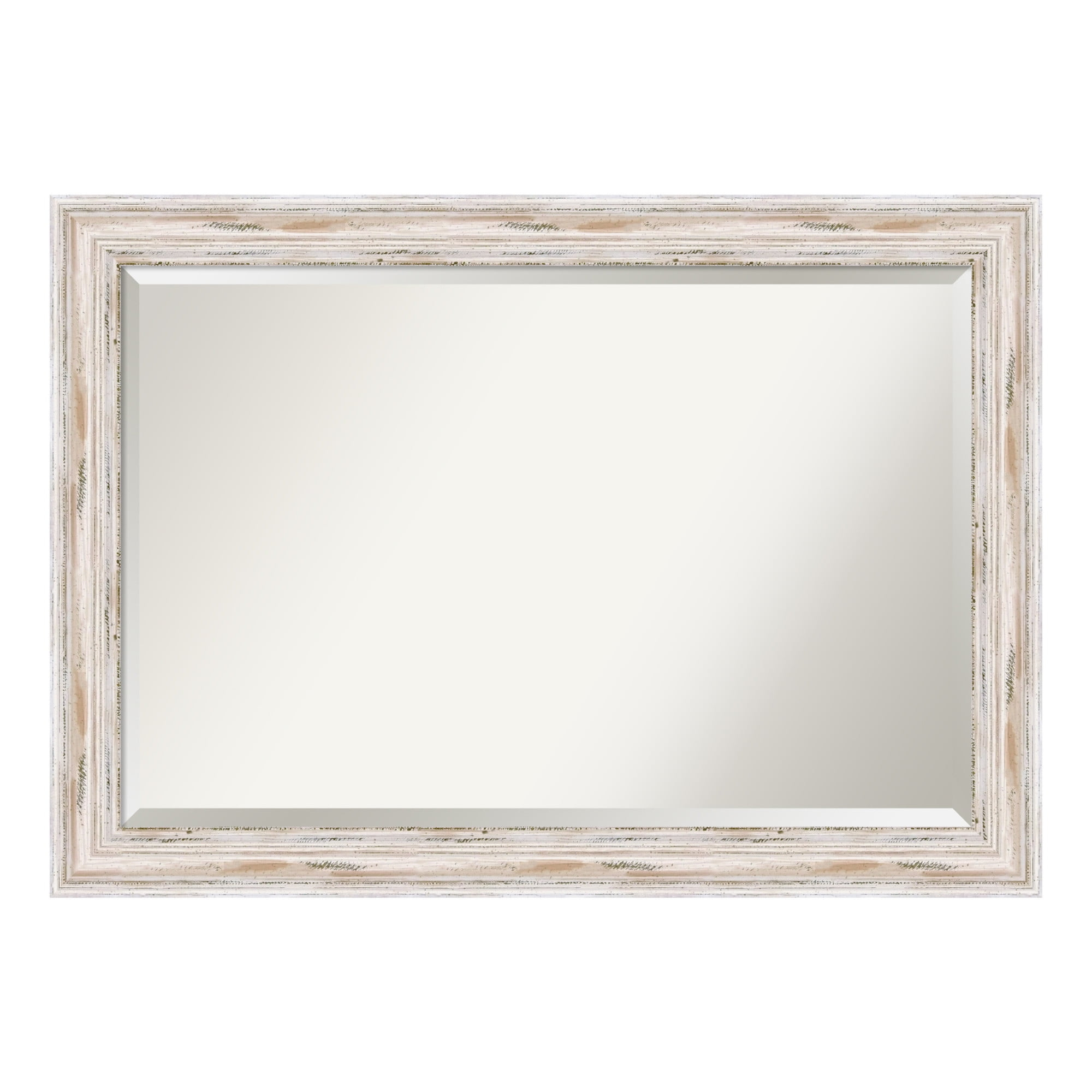 Amanti Art Alexandria White Wash Beveled Wood Wall Mirror 29.25 x 41.25 in.