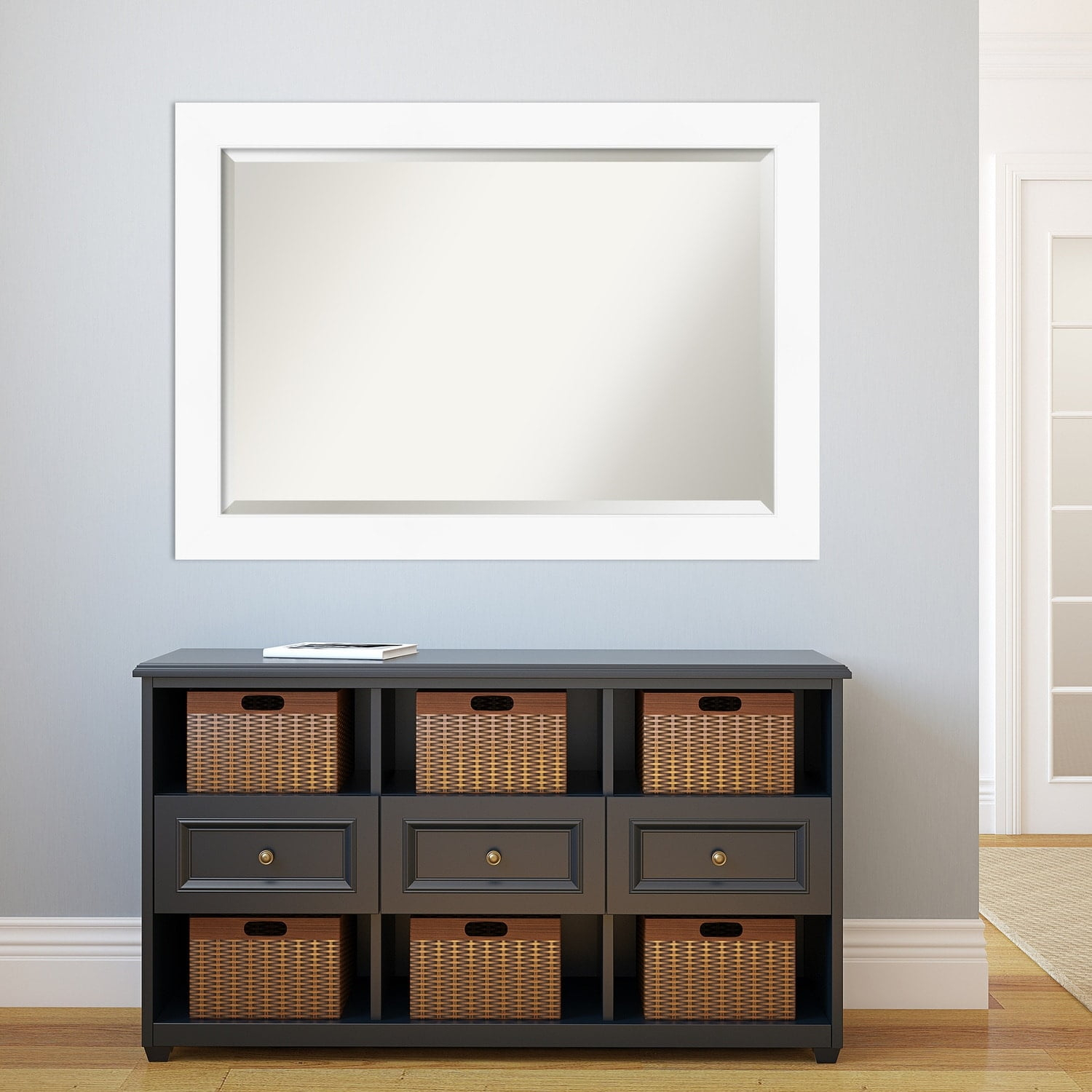 Amanti Art Beveled Bathroom Wall Mirror - Cabinet White Frame Outer Size: 41 x 29 in