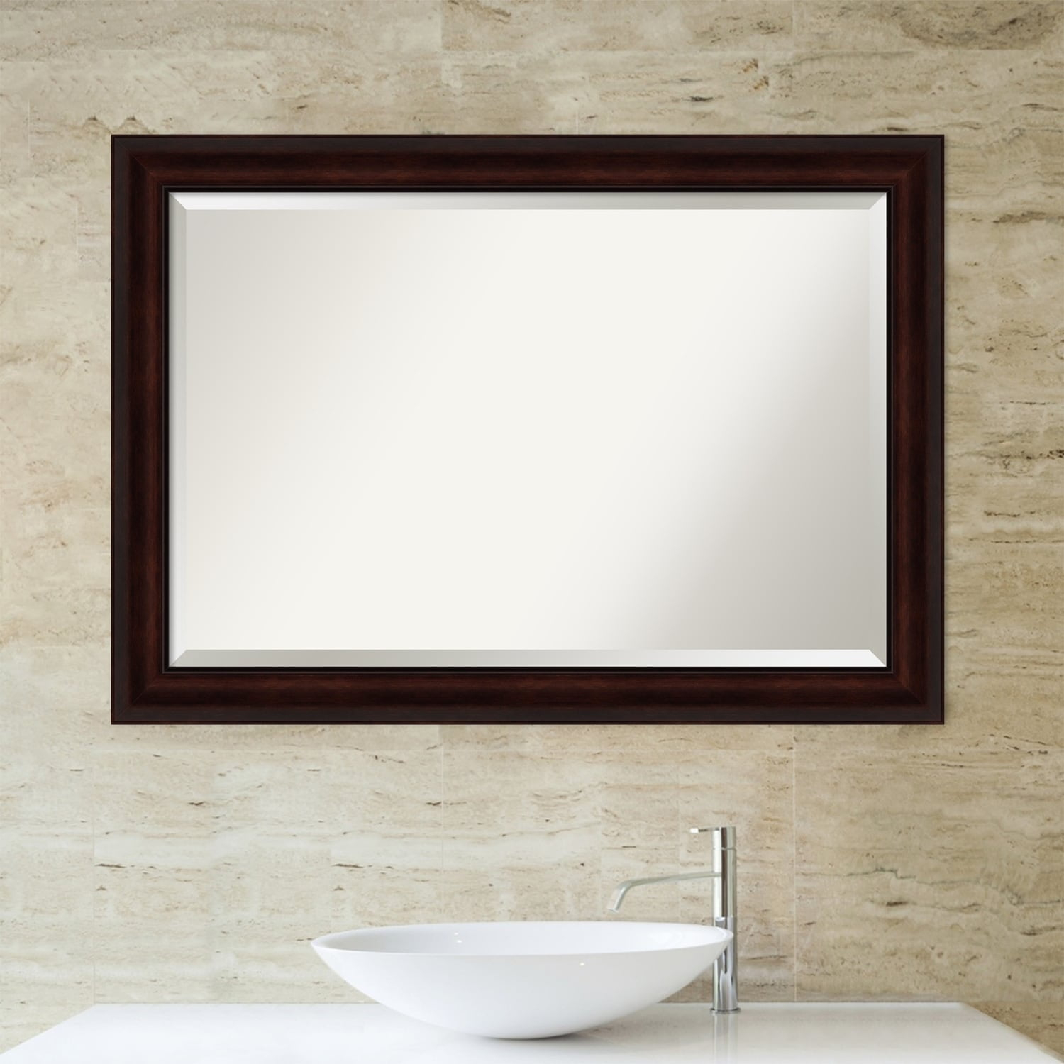 Amanti Art Beveled Bathroom Wall Mirror - Coffee Bean Brown Frame - Coffee Bean Brown Outer Size: 41 x 29 in
