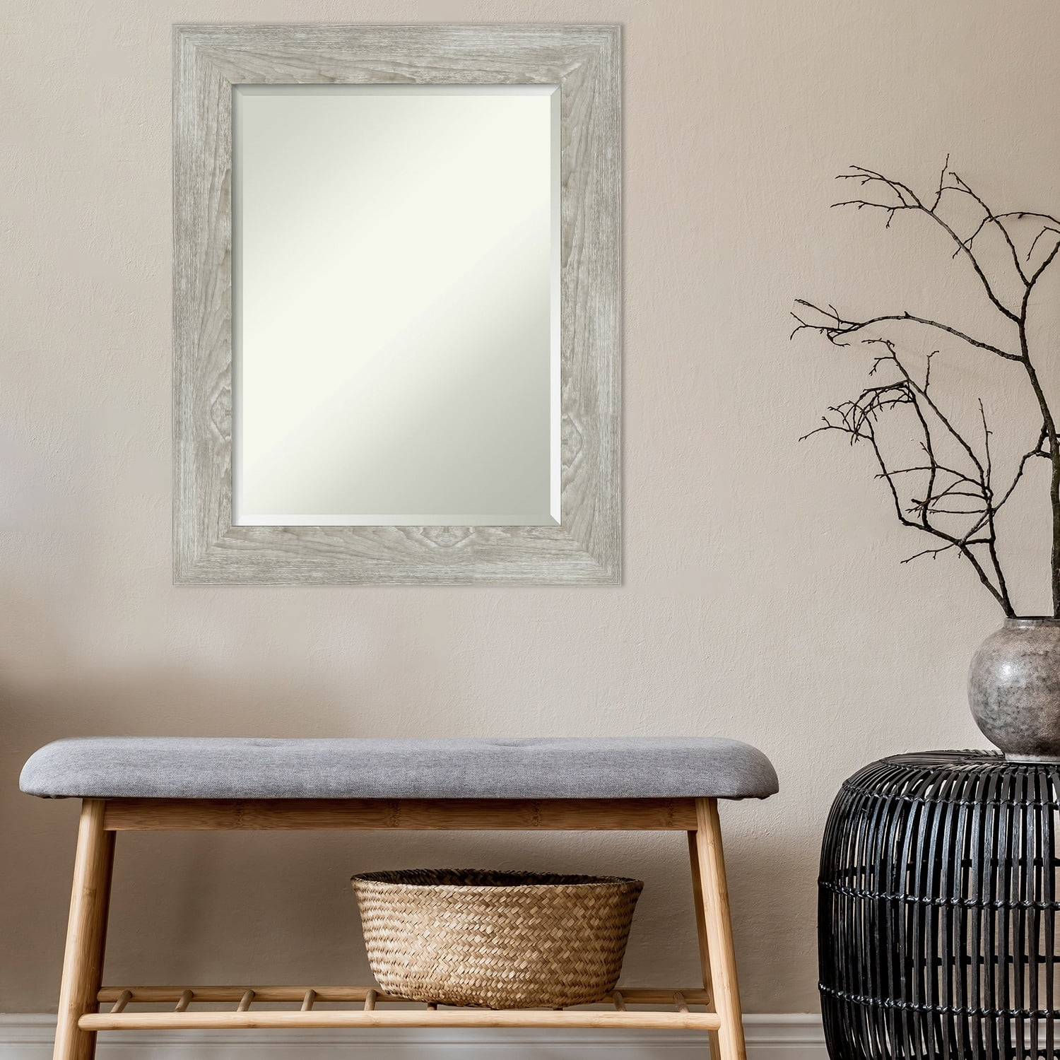 Amanti Art Beveled Bathroom Wall Mirror - Dove Greywash Frame Outer Size: 24 x 30 in
