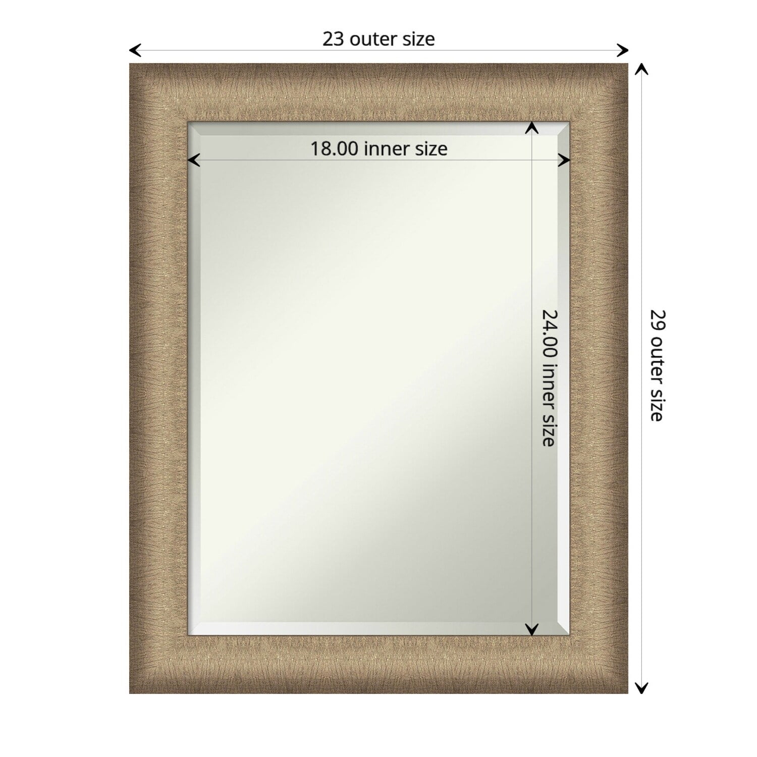 Amanti Art Beveled Bathroom Wall Mirror - Elegant Frame Elegant Brushed Bronze Outer Size: 23 x 29 in Copper