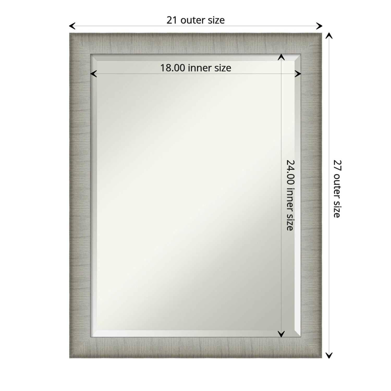 Amanti Art Beveled Bathroom Wall Mirror - Elegant Frame Elegant Brushed Pewter Narrow Outer Size: 21 x 27 in Silver