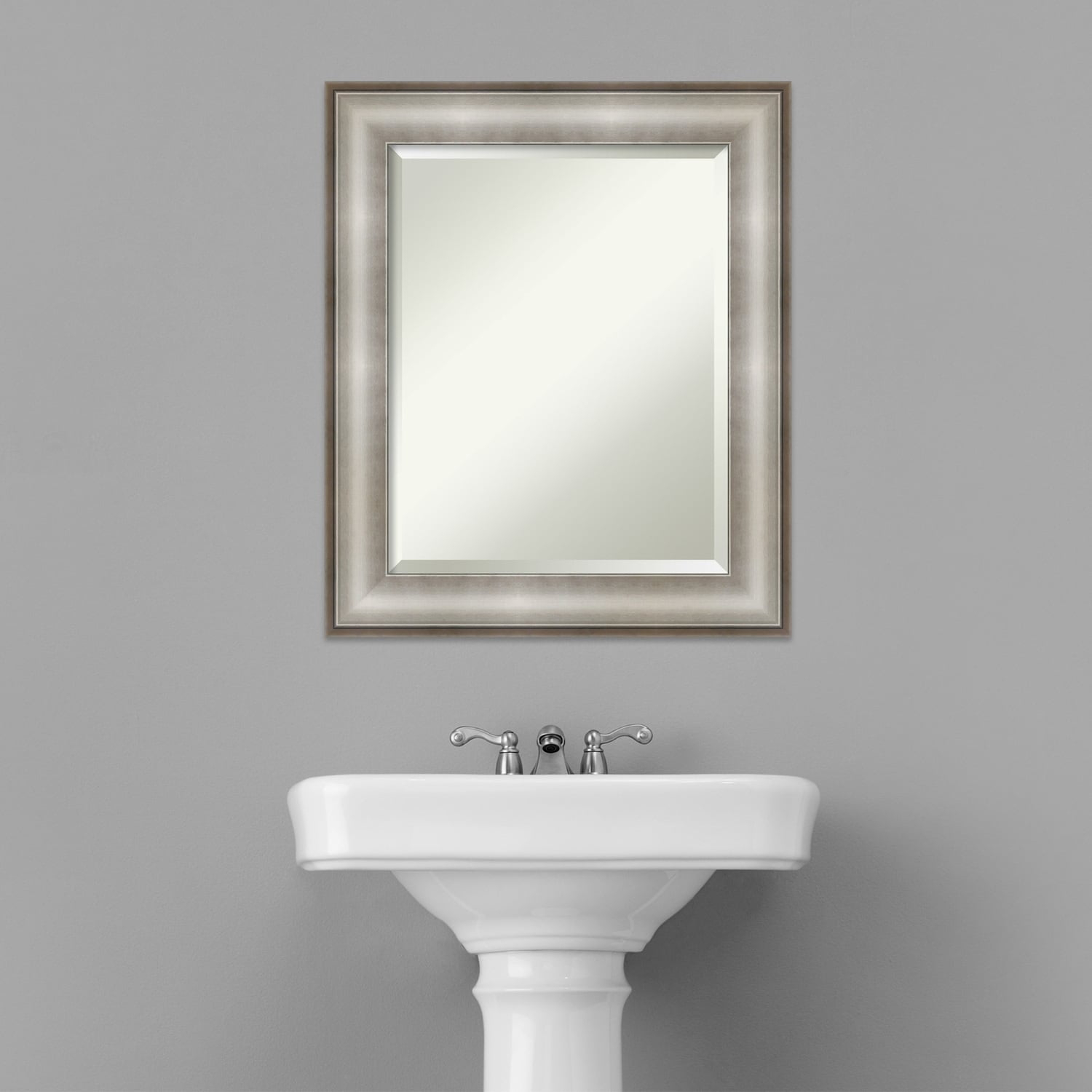Amanti Art Beveled Bathroom Wall Mirror - Imperial Frame Imperial Silver Outer Size: 21 x 25 in Silver