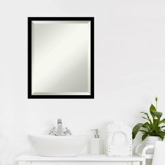 Amanti Art Beveled Bathroom Wall Mirror - Jet Frame Jet Black Outer Size: 17 x 21 in Black