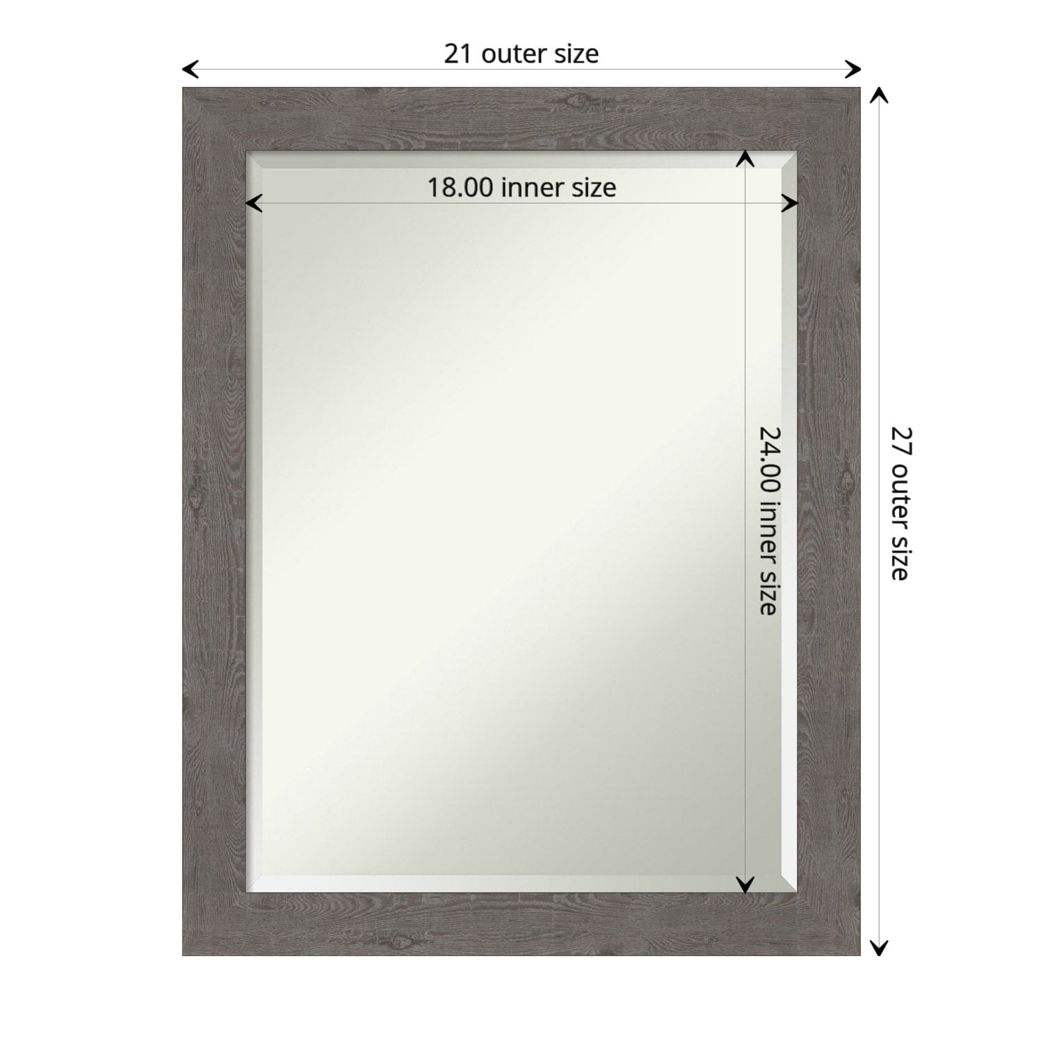Amanti Art Beveled Bathroom Wall Mirror - Rustic Plank Grey Narrow Frame Outer Size: 21 x 27 in