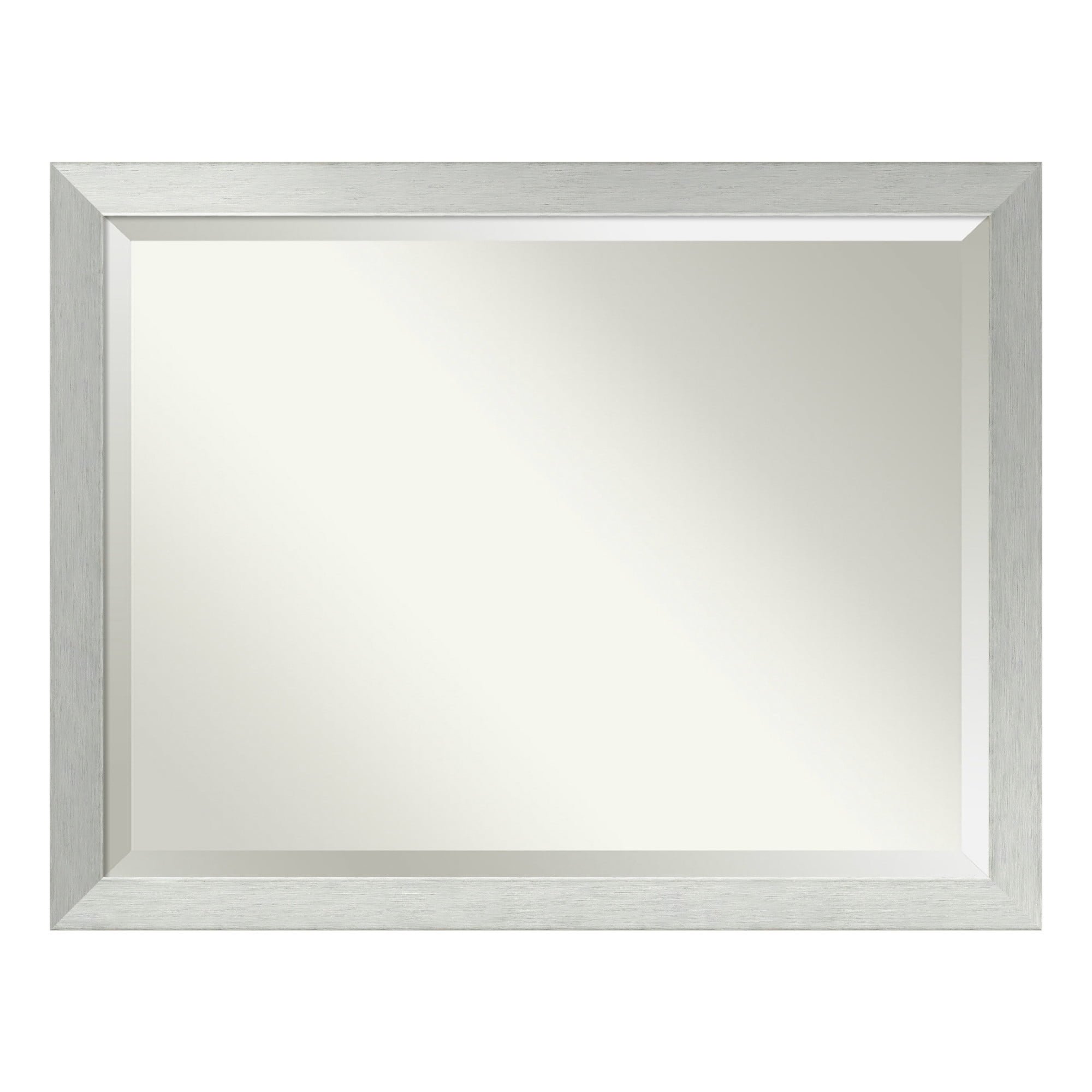 Brushed Sterling Silver Beveled Wood Bathroom Wall Mirror