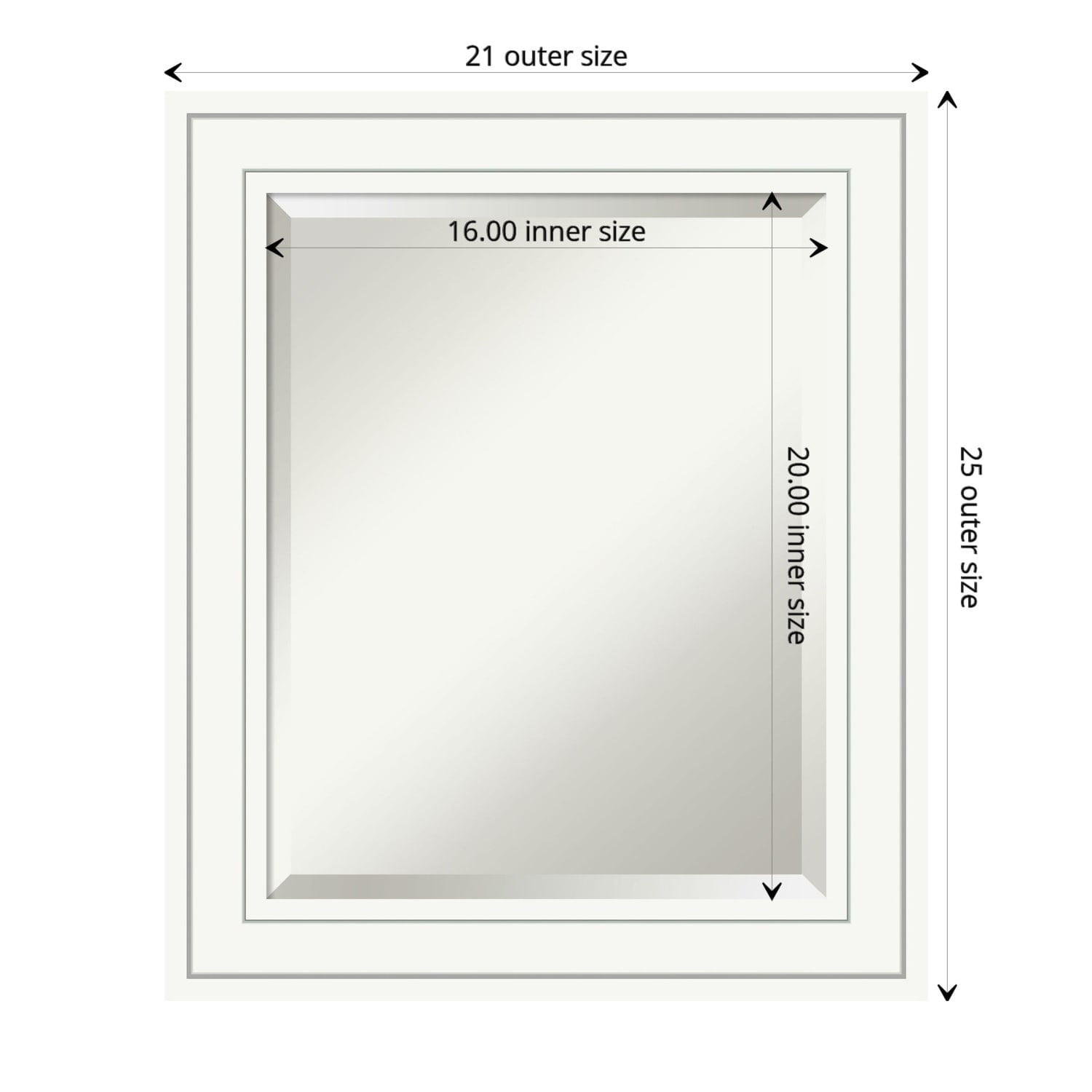 Amanti Art Beveled Wood Bathroom Wall Mirror - Craftsman White Frame Outer Size: 21 x 25 in