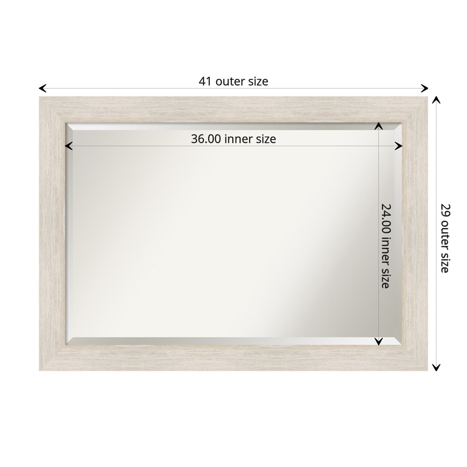 Amanti Art Beveled Wood Bathroom Wall Mirror - Hardwood Whitewash Frame - Hardwood White Wash Outer Size: 41 x 29 in
