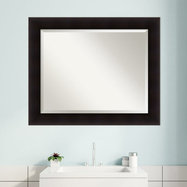 Amanti Art Beveled Wood Bathroom Wall Mirror - Portico Espresso Frame Outer Size: 34 x 28 in