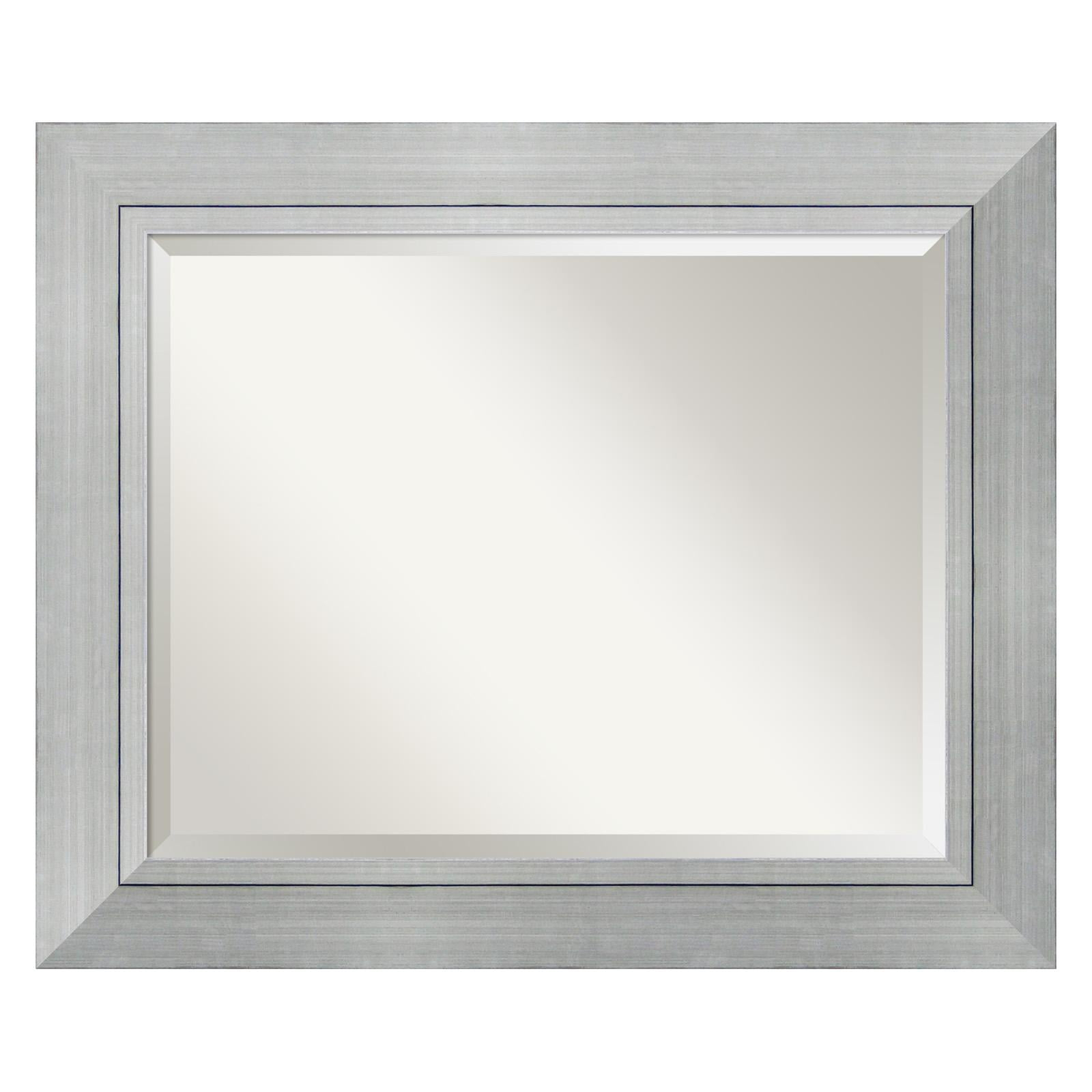 Amanti Art Beveled Wood Bathroom Wall Mirror - Romano Silver Frame - Outer Size: 35 x 29 in