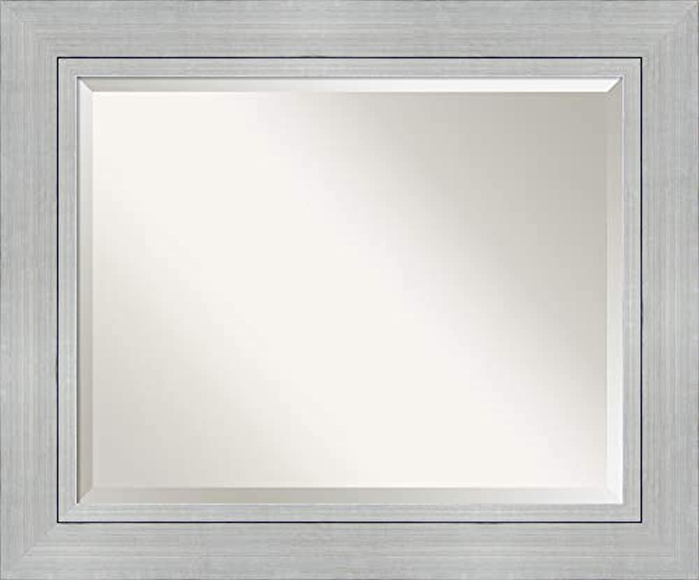 Amanti Art Beveled Wood Bathroom Wall Mirror - Romano Silver Frame - Outer Size: 35 x 29 in