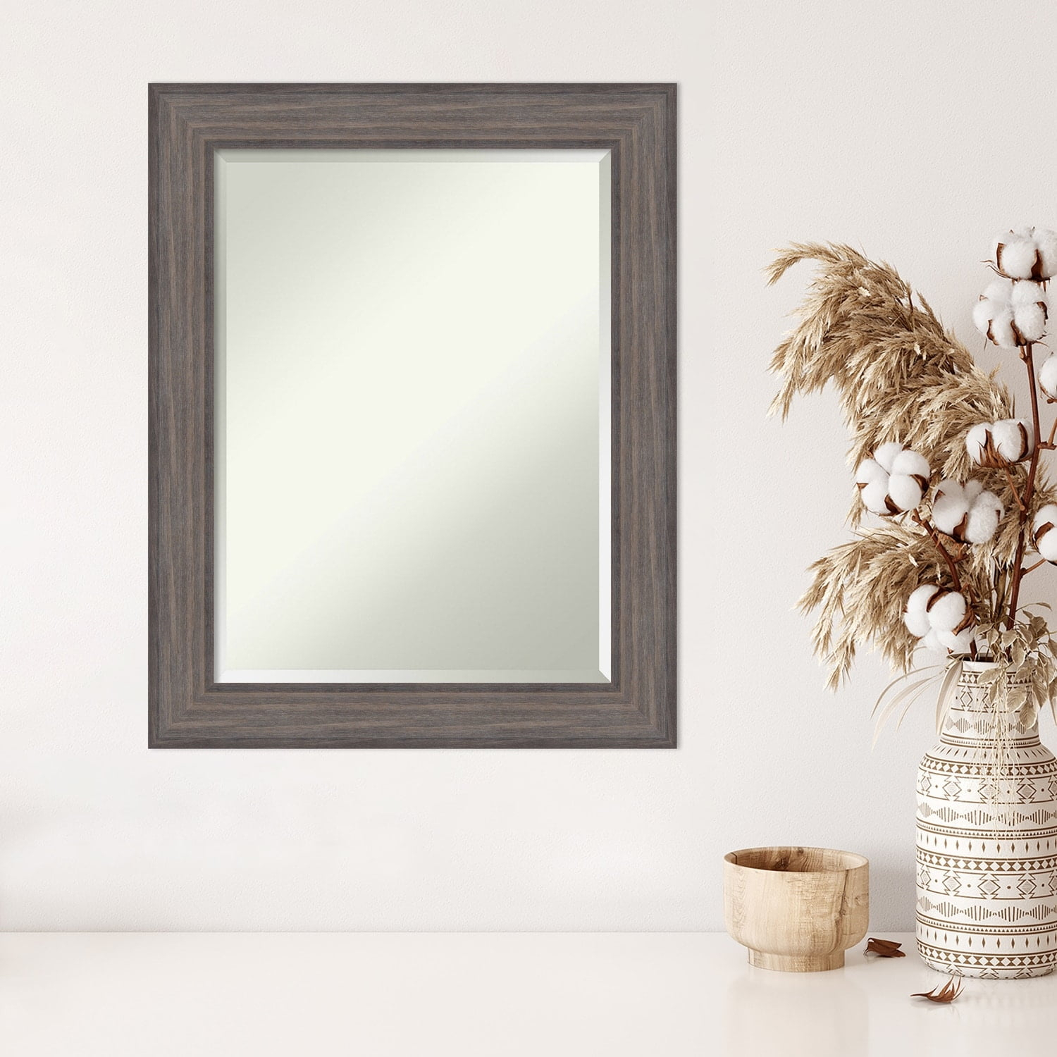 Amanti Art Beveled Wood Wall Mirror - Country Barnwood Frame Country Barnwood Outer Size: 23 x 29 in