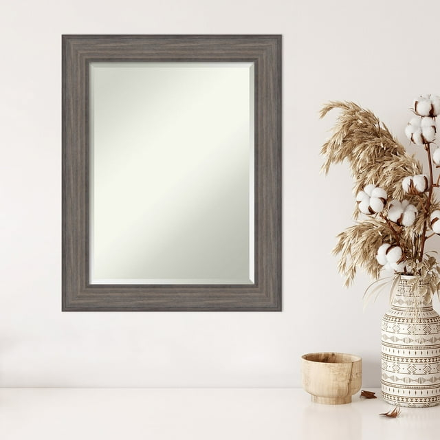 Amanti Art Beveled Wood Wall Mirror - Country Barnwood Frame Country Barnwood Outer Size: 23 x 29 in