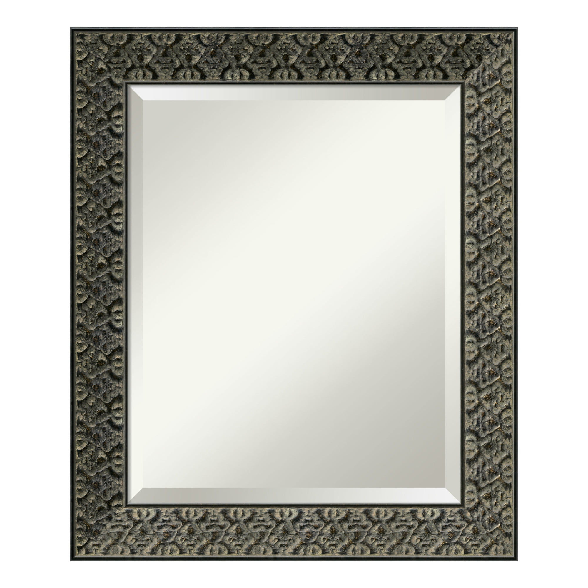 Amanti Art Beveled Wood Wall Mirror - Intaglio Embossed Black Frame - Outer Size: 21 x 25 in